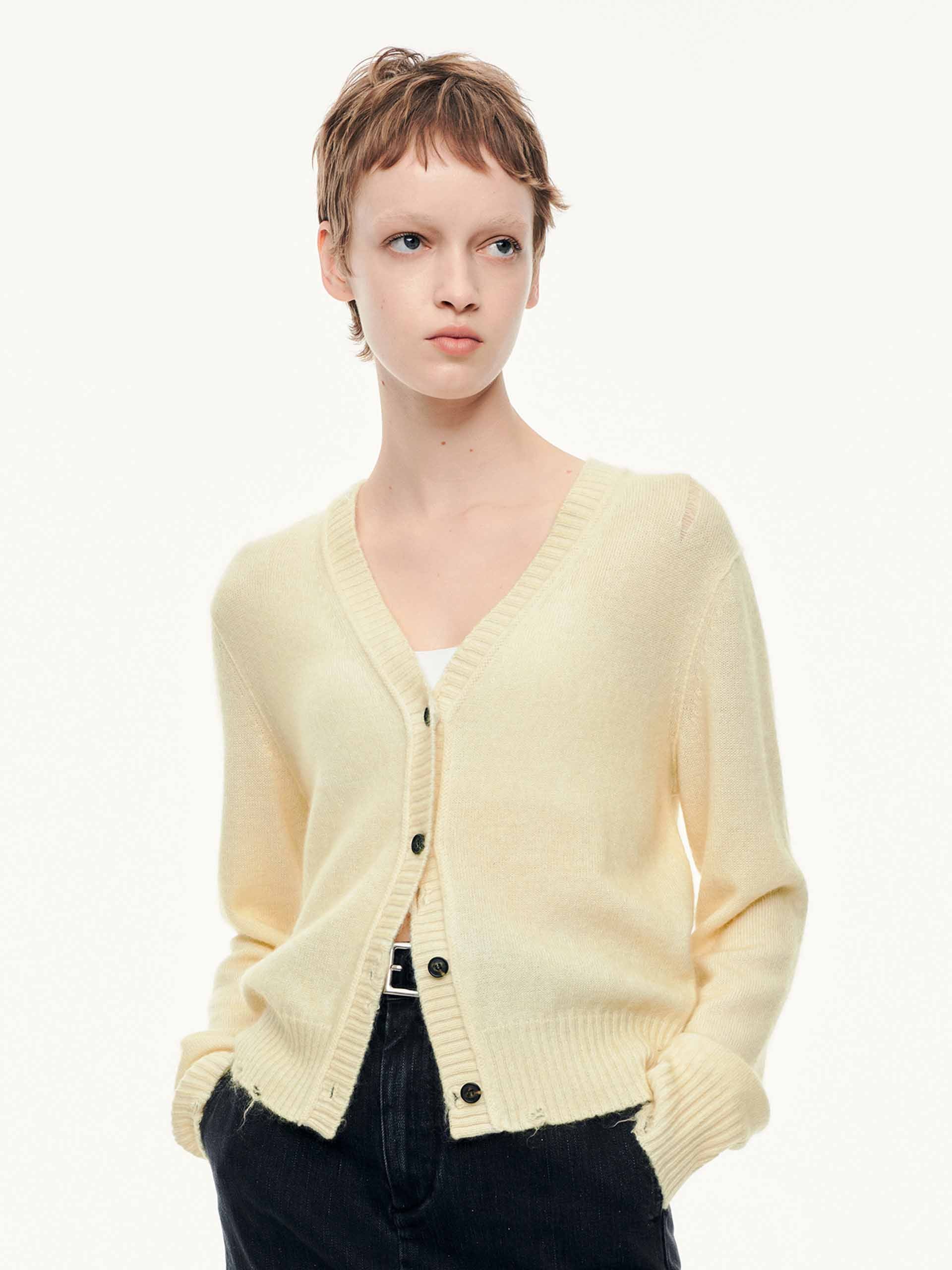 V-neck Ripped Cardigan