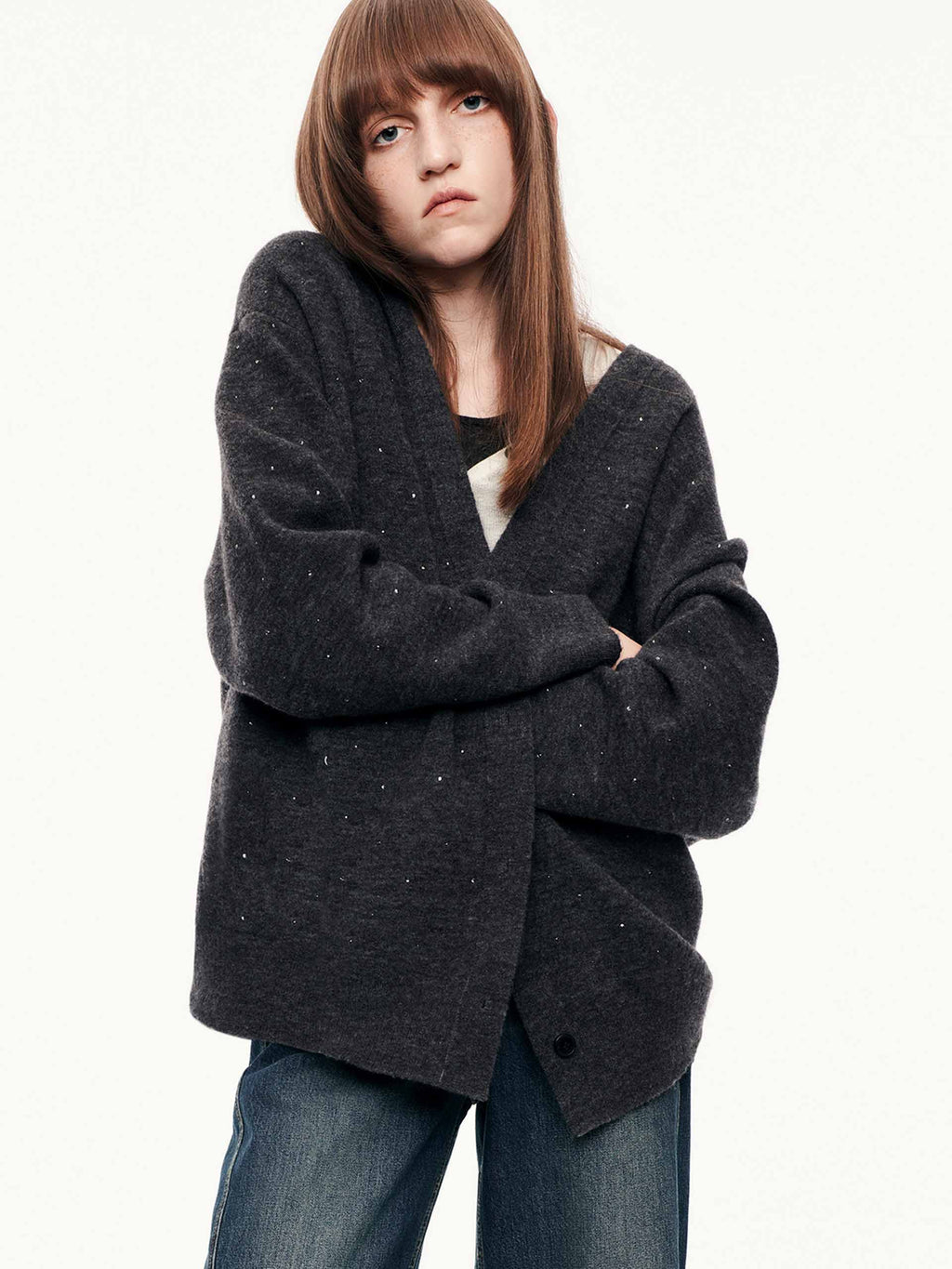 Rhinestone Wool Blend Cardigan