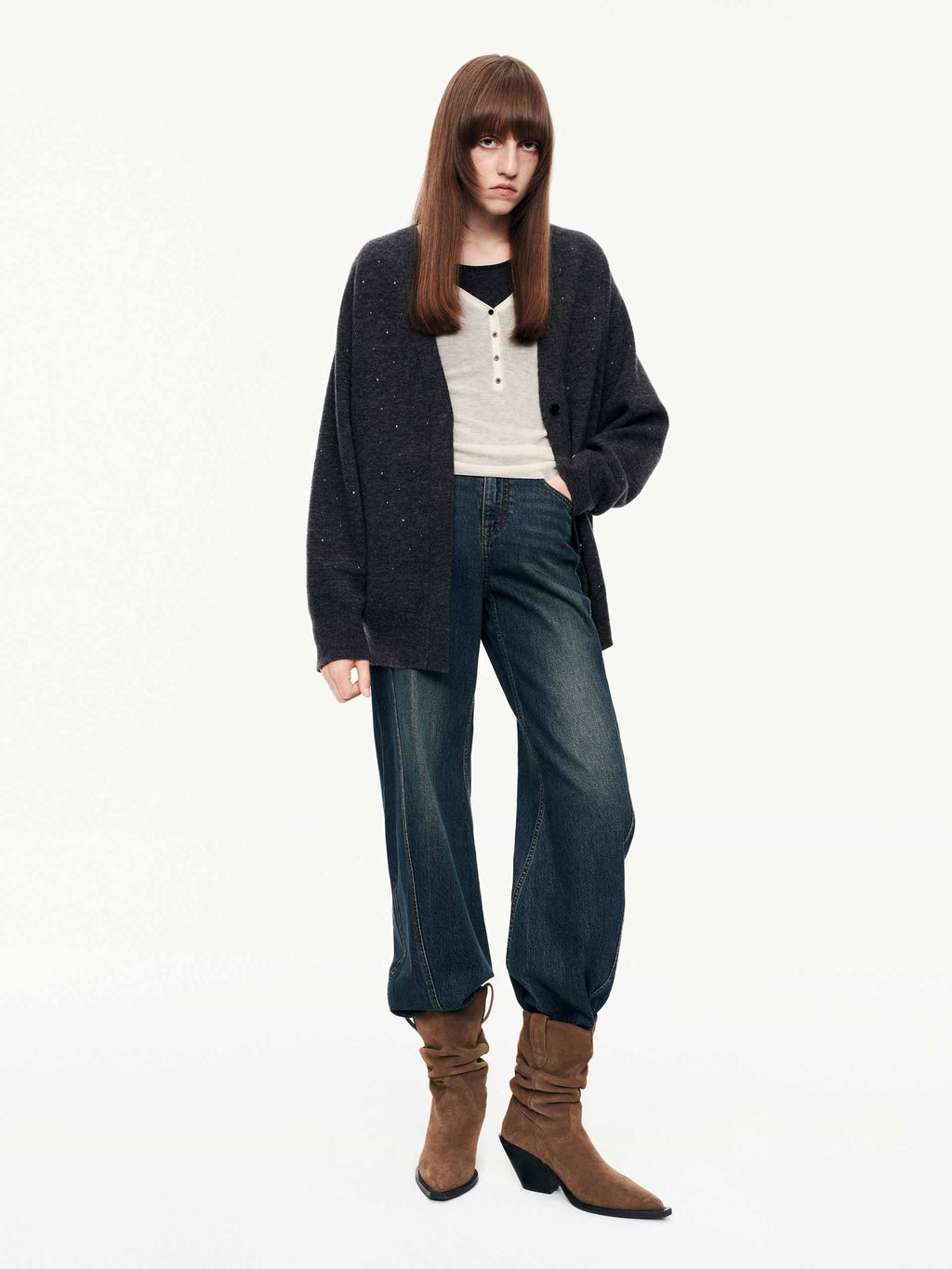 Rhinestone Wool Blend Cardigan