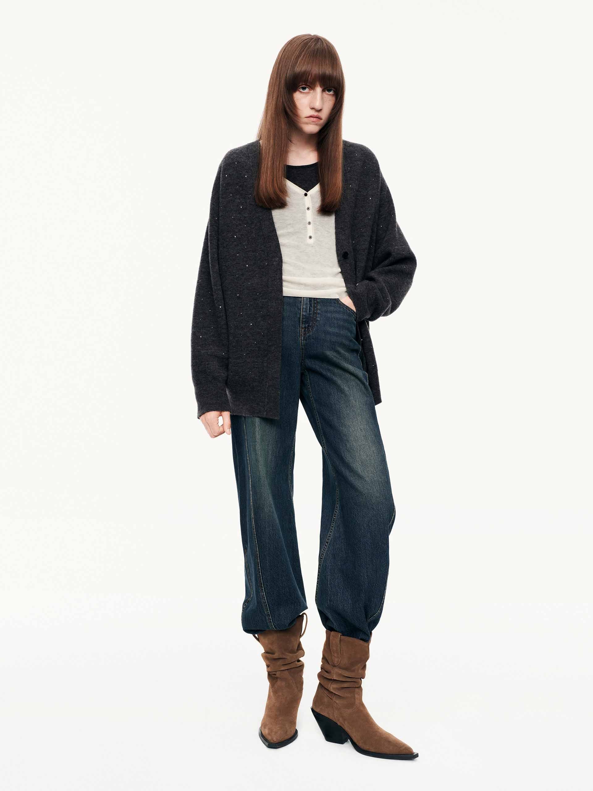 Rhinestone Wool Blend Cardigan