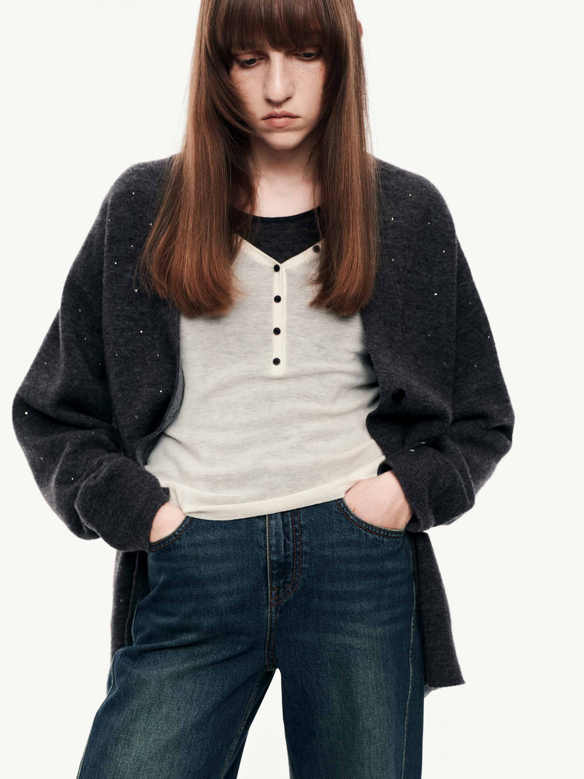 Rhinestone Wool Blend Cardigan