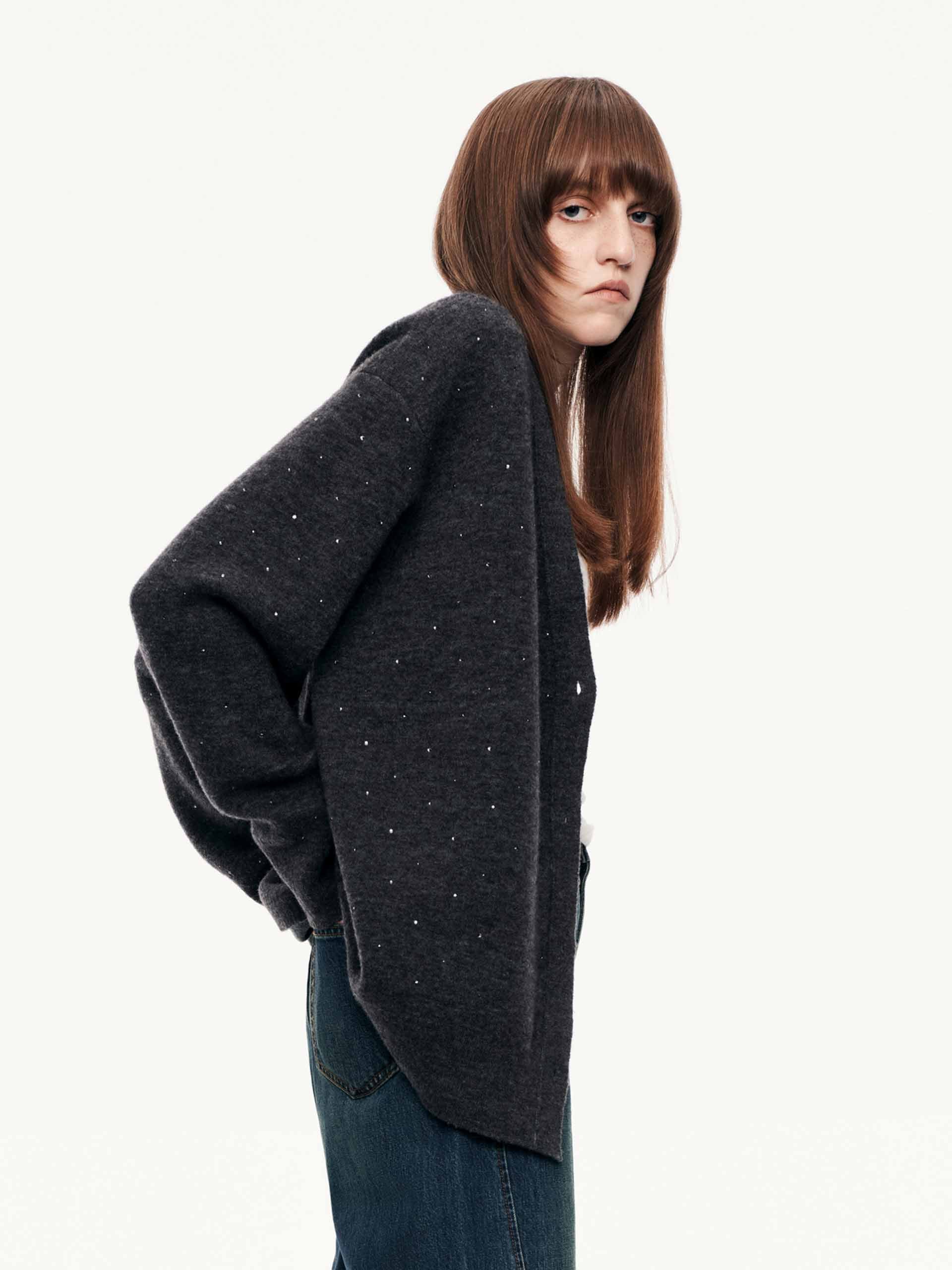 Rhinestone Wool Blend Cardigan