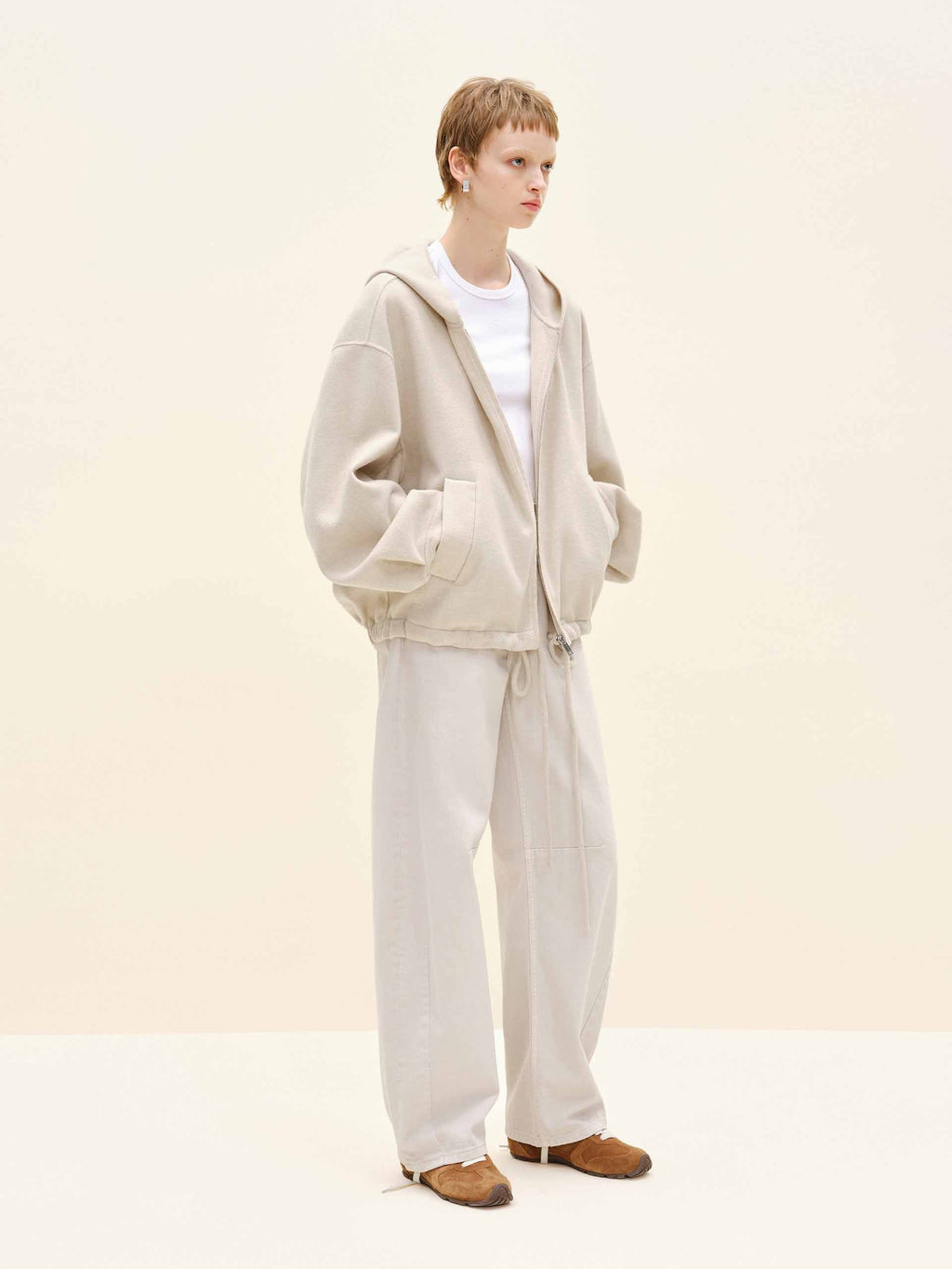 Drawstring Hem Hooded Coat