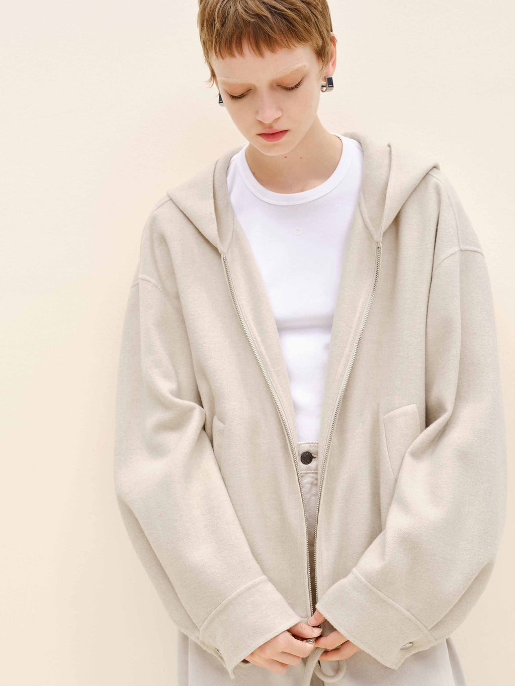 Drawstring Hem Hooded Coat