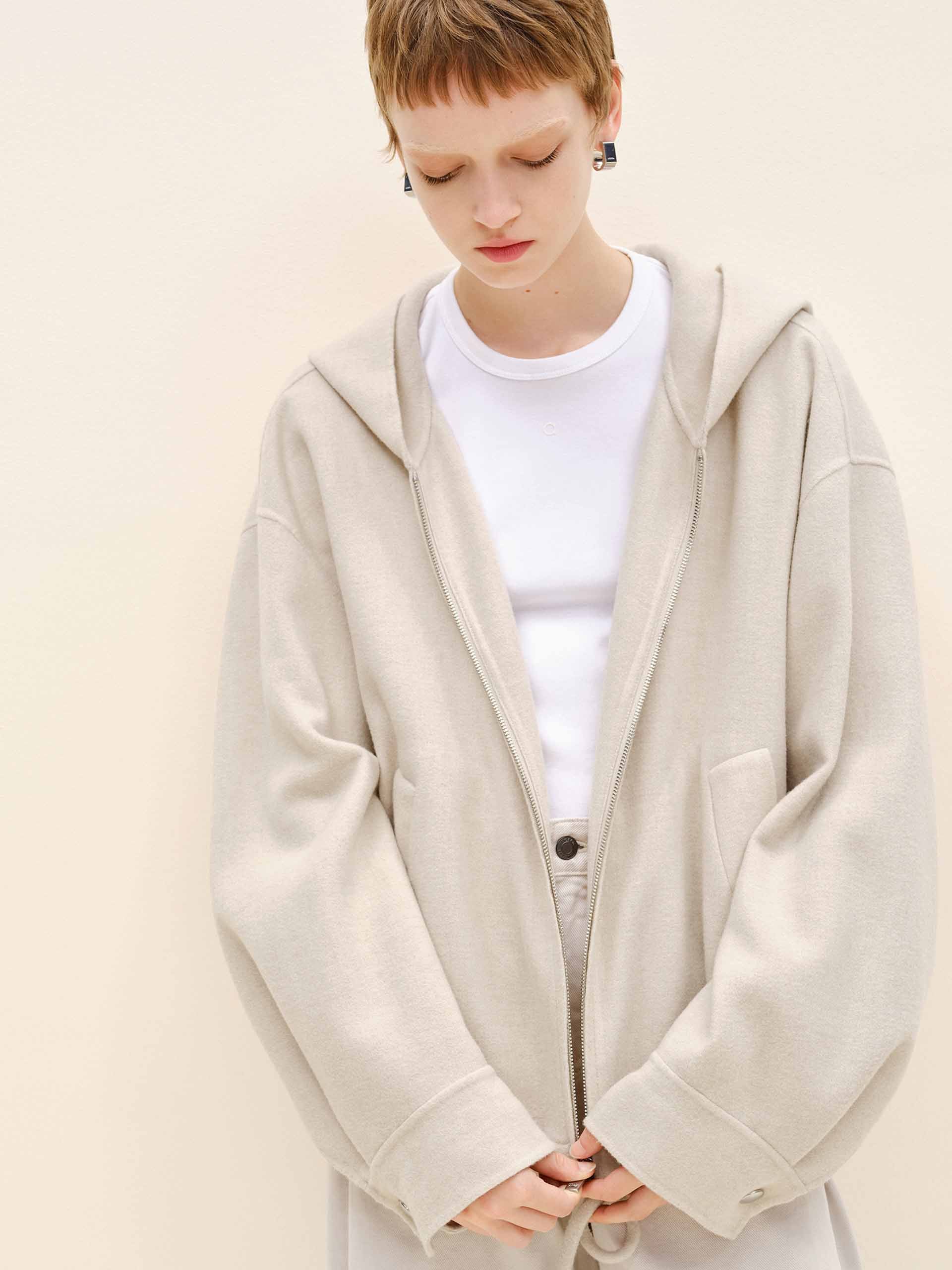 Drawstring Hem Hooded Coat