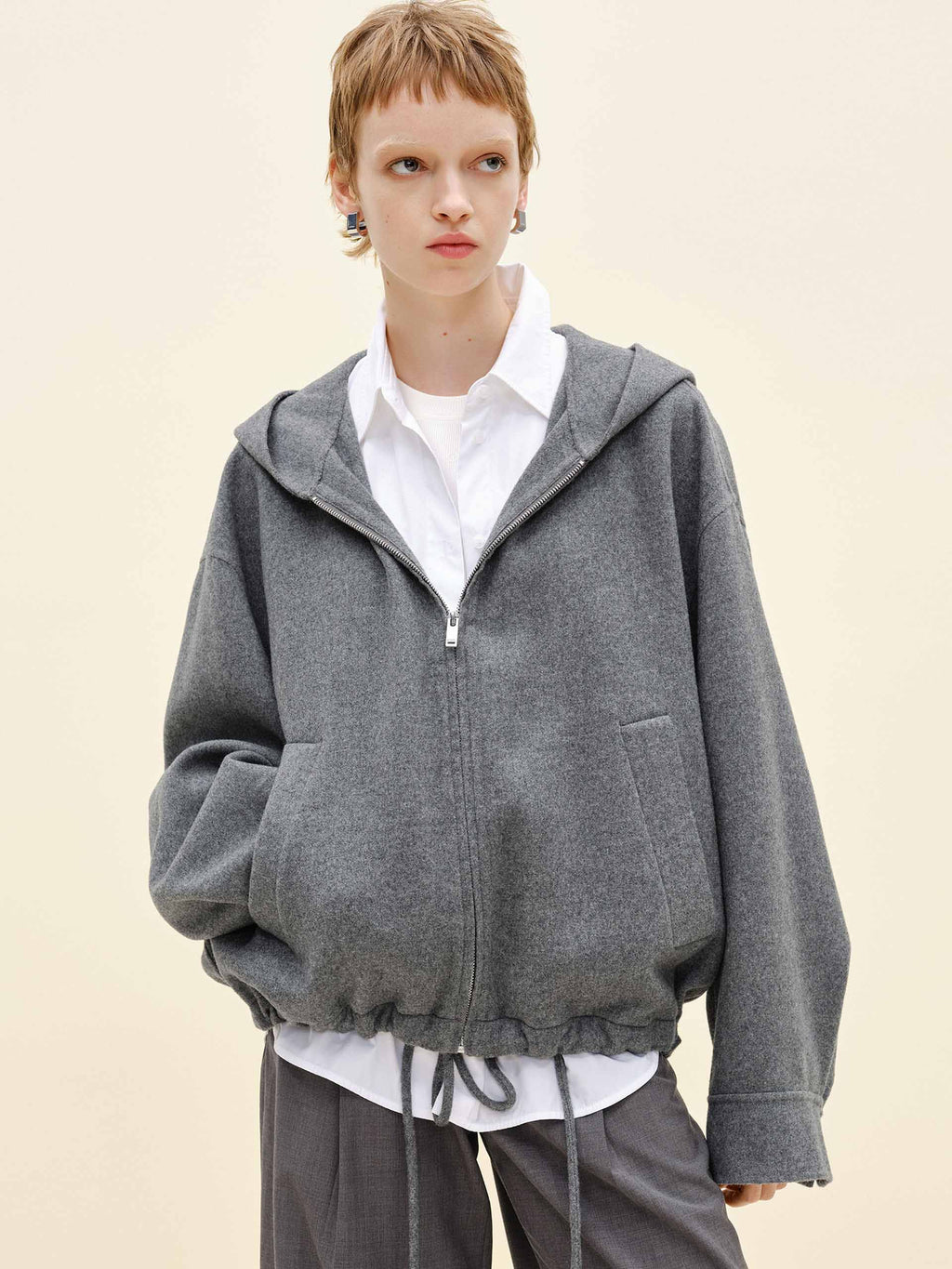 Drawstring Hem Hooded Coat