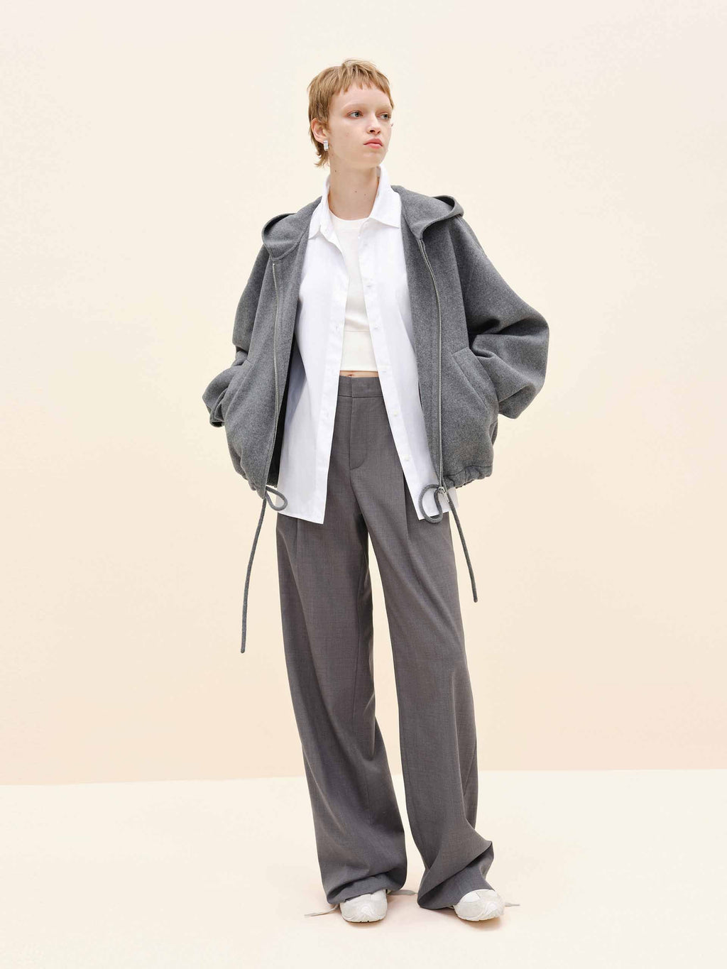 Drawstring Hem Hooded Coat