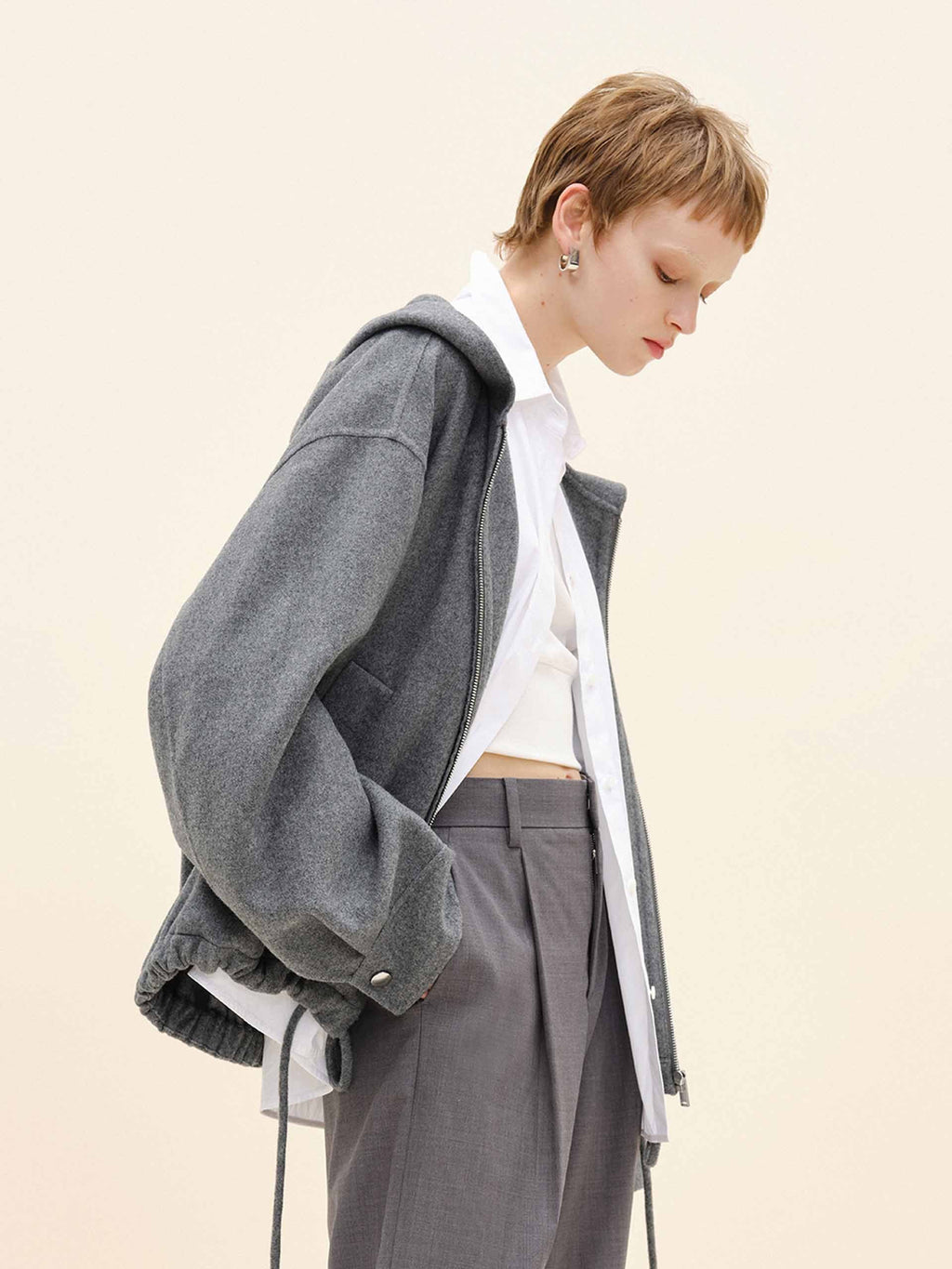 Drawstring Hem Hooded Coat