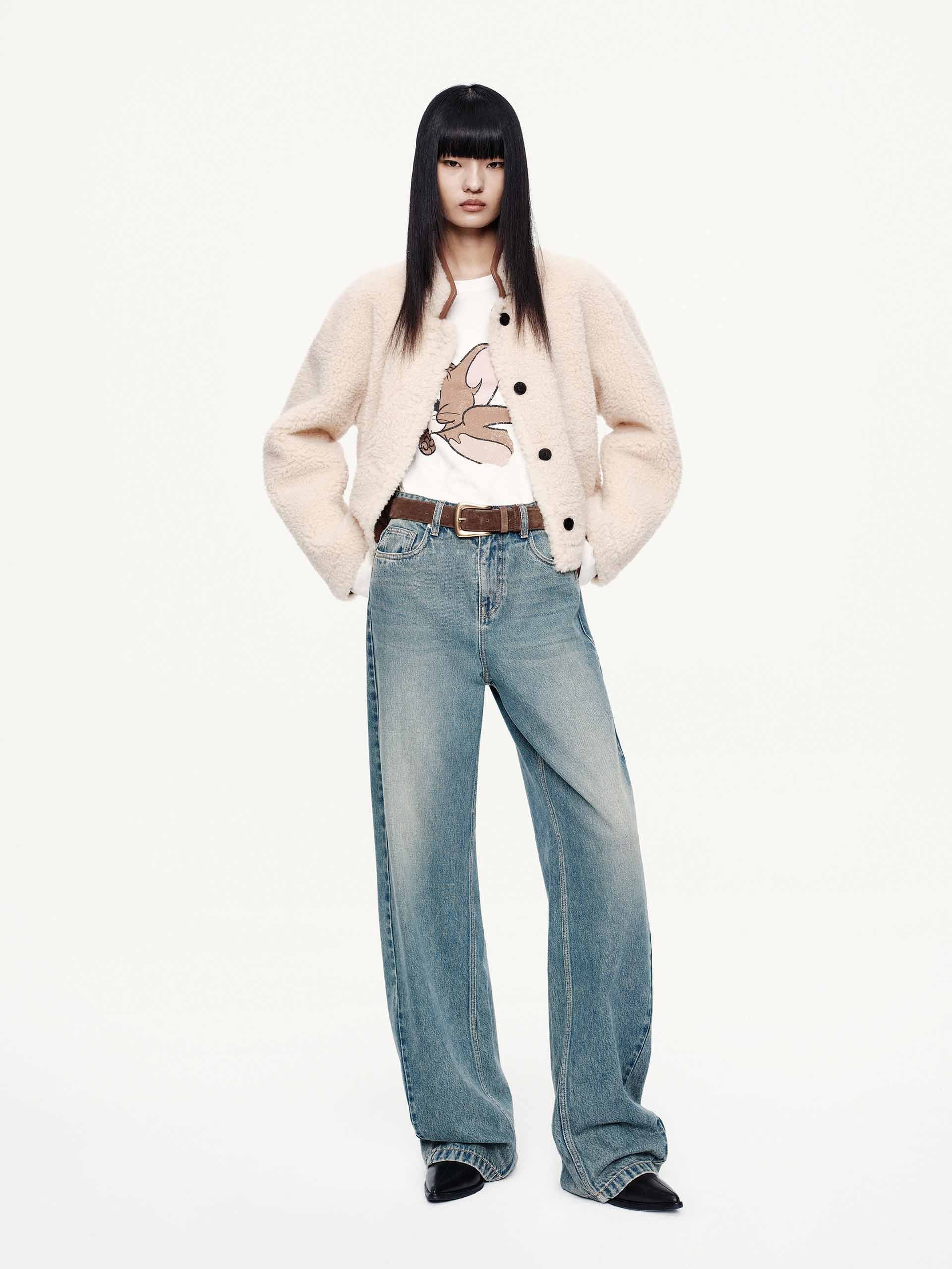 Faux Shearling Button Coat
