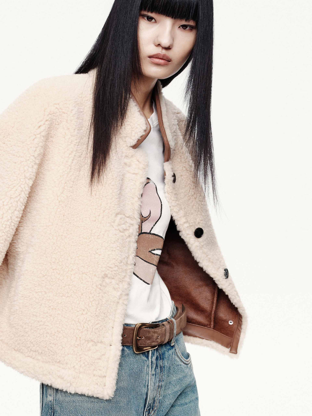Faux Shearling Button Coat