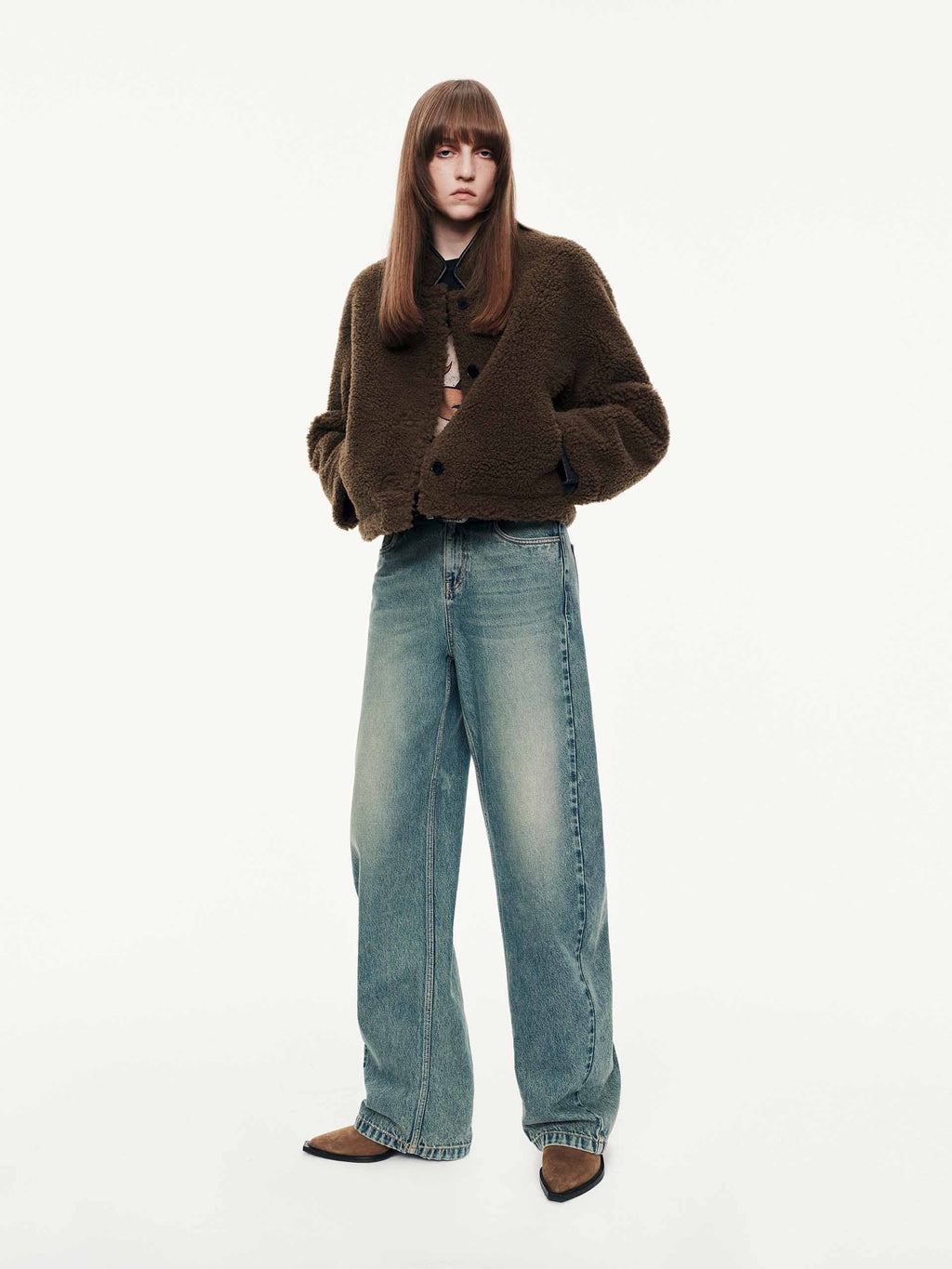 Faux Shearling Button Coat
