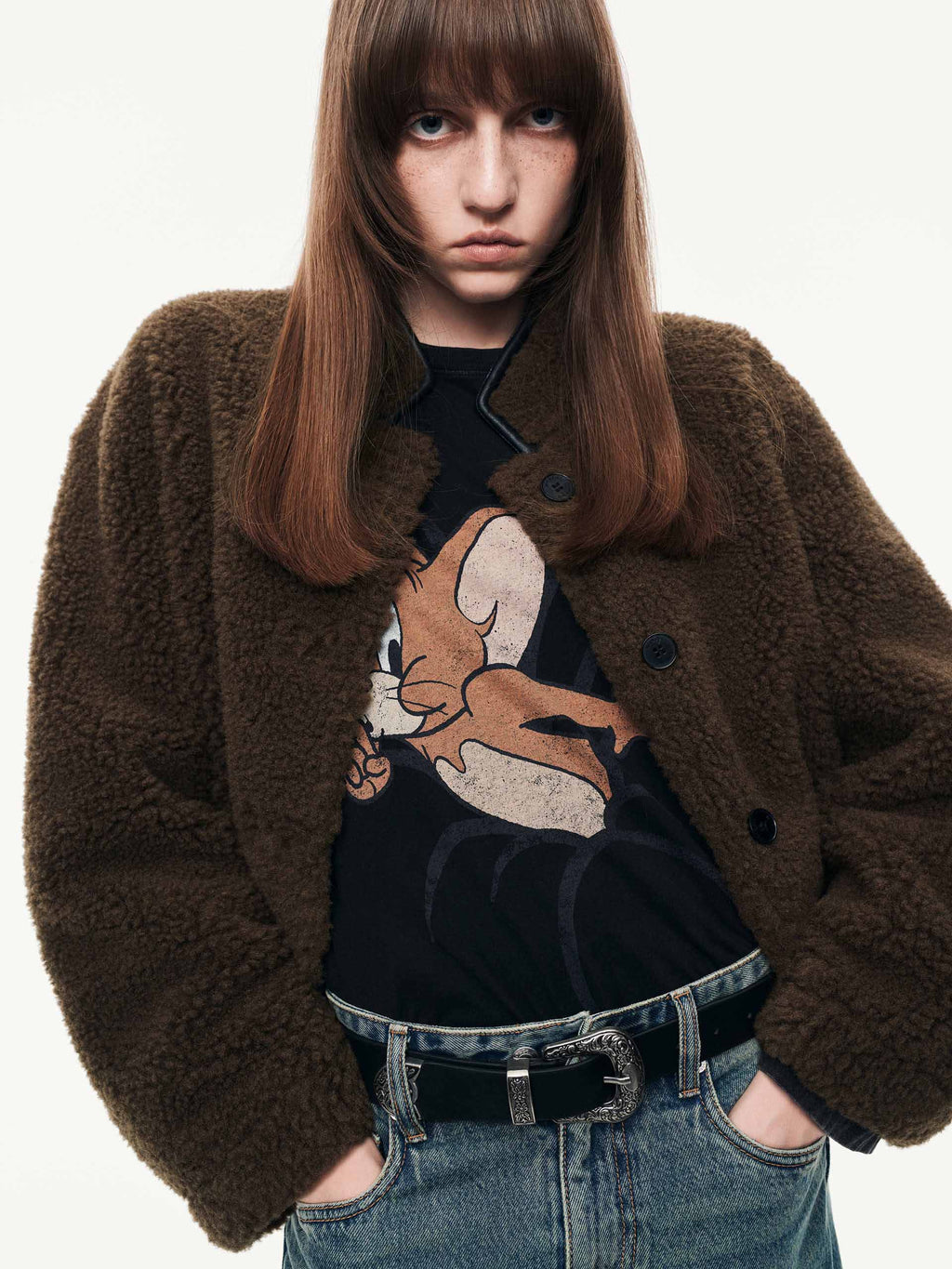 Faux Shearling Button Coat