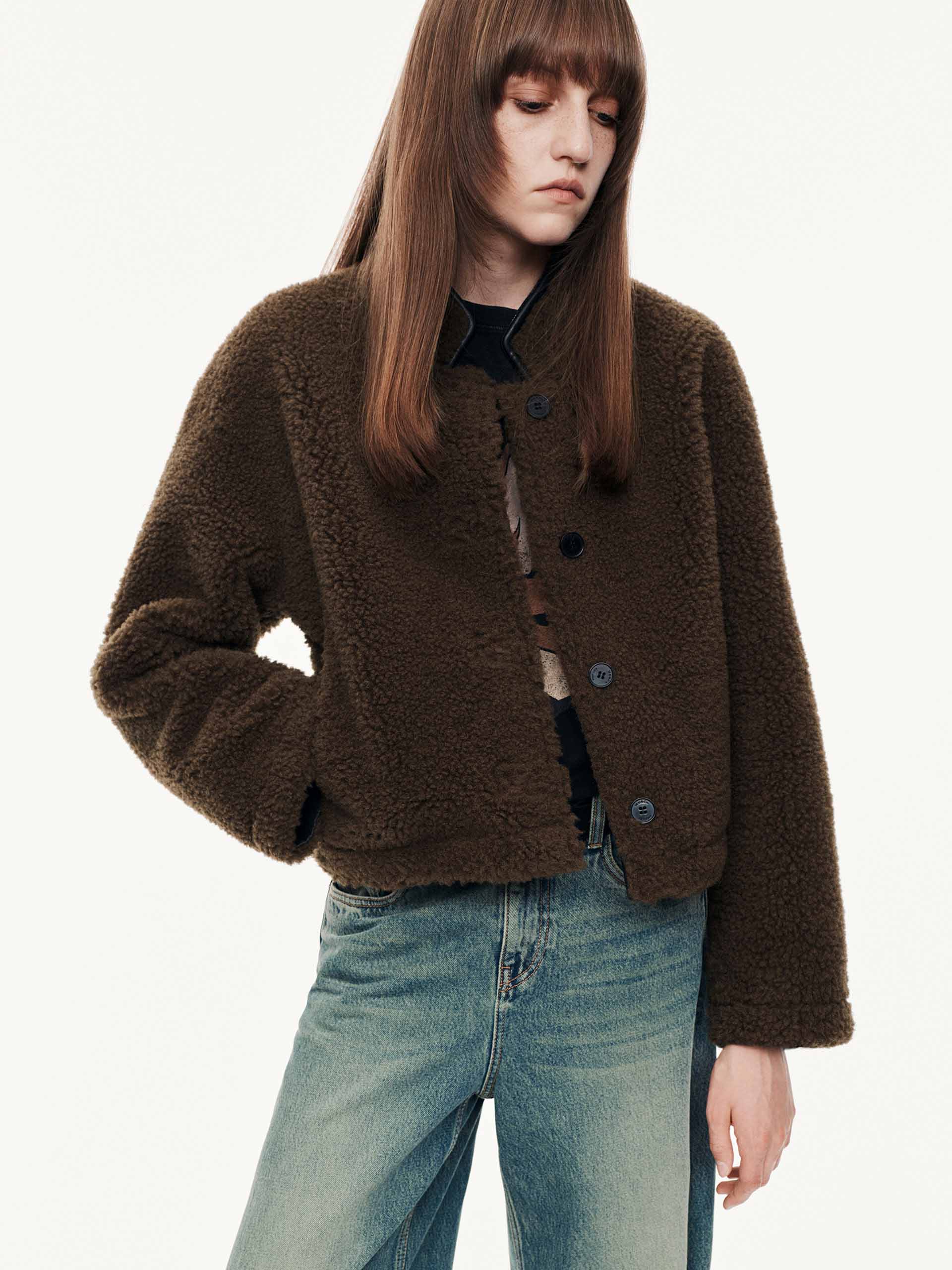 Faux Shearling Button Coat