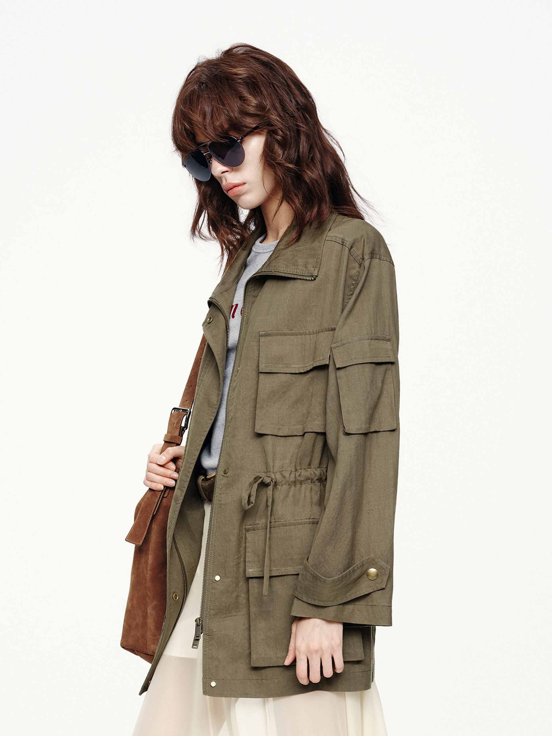 Drawstring Cargo Coat