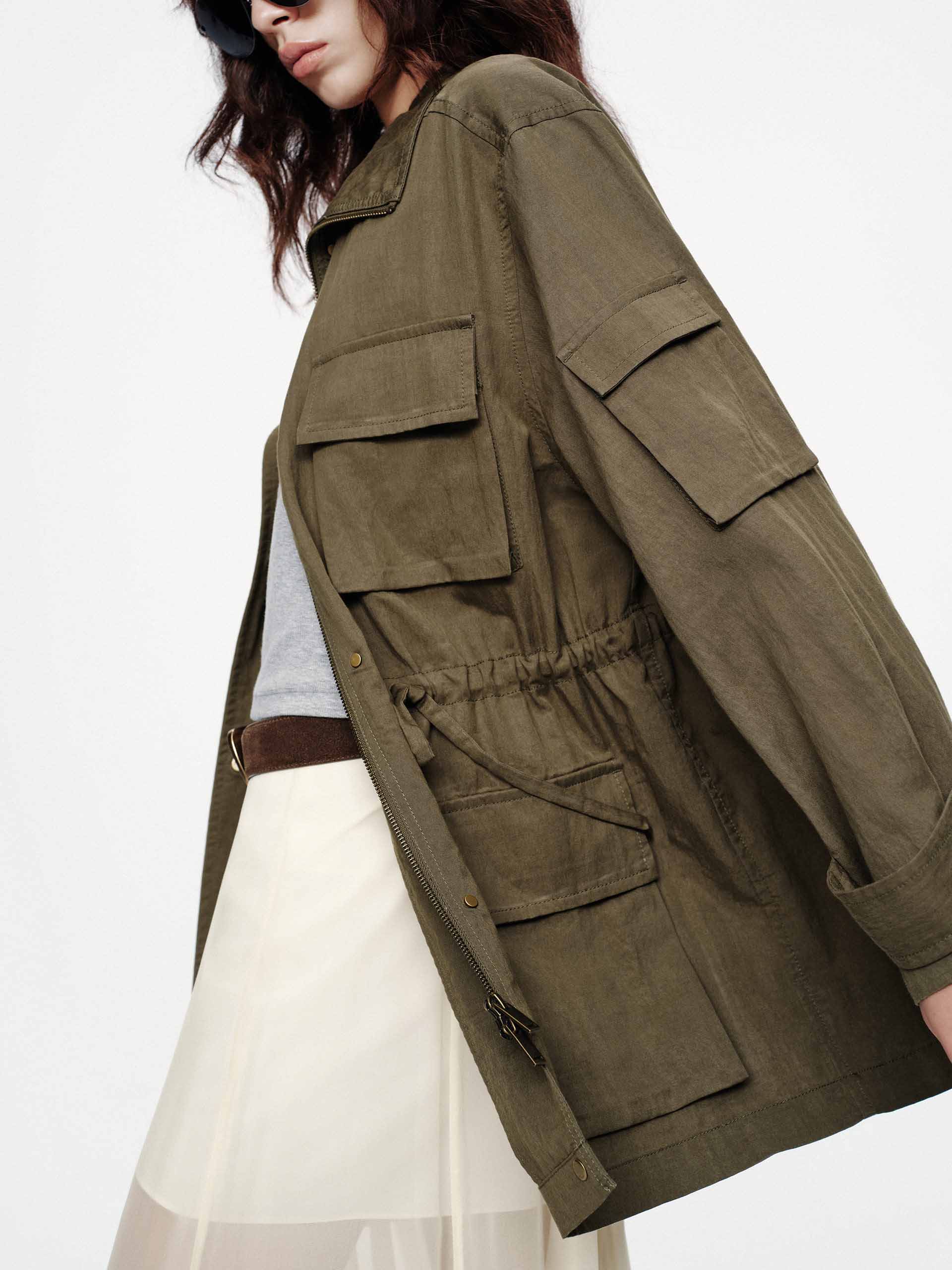 Drawstring Cargo Coat