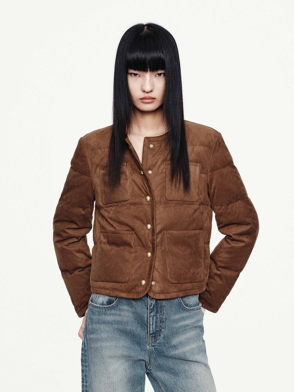 Cropped Round Neck Down Jacket