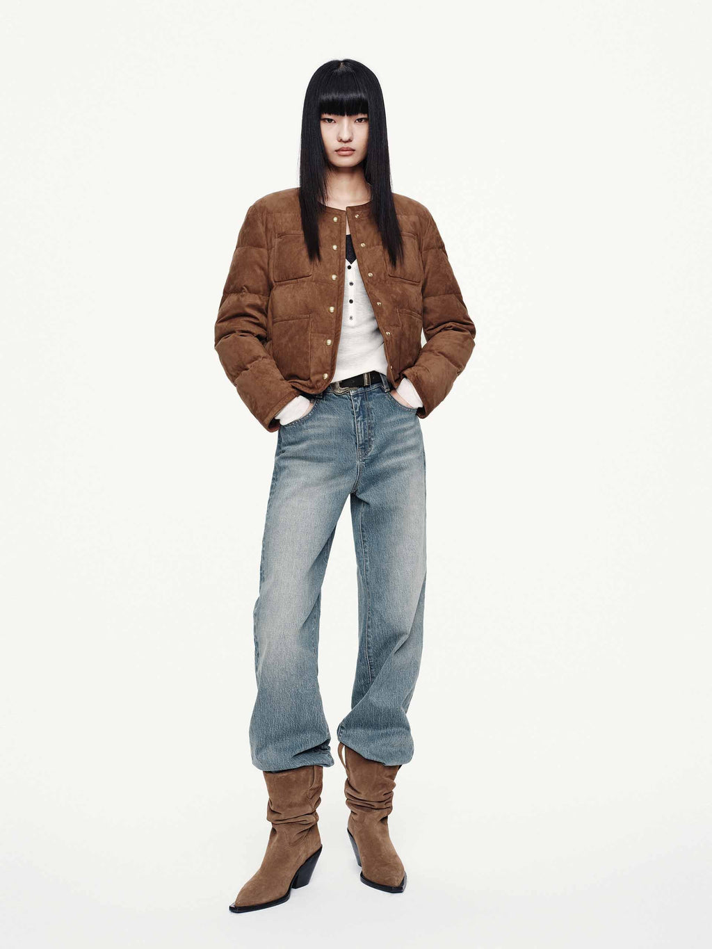 Cropped Round Neck Down Jacket