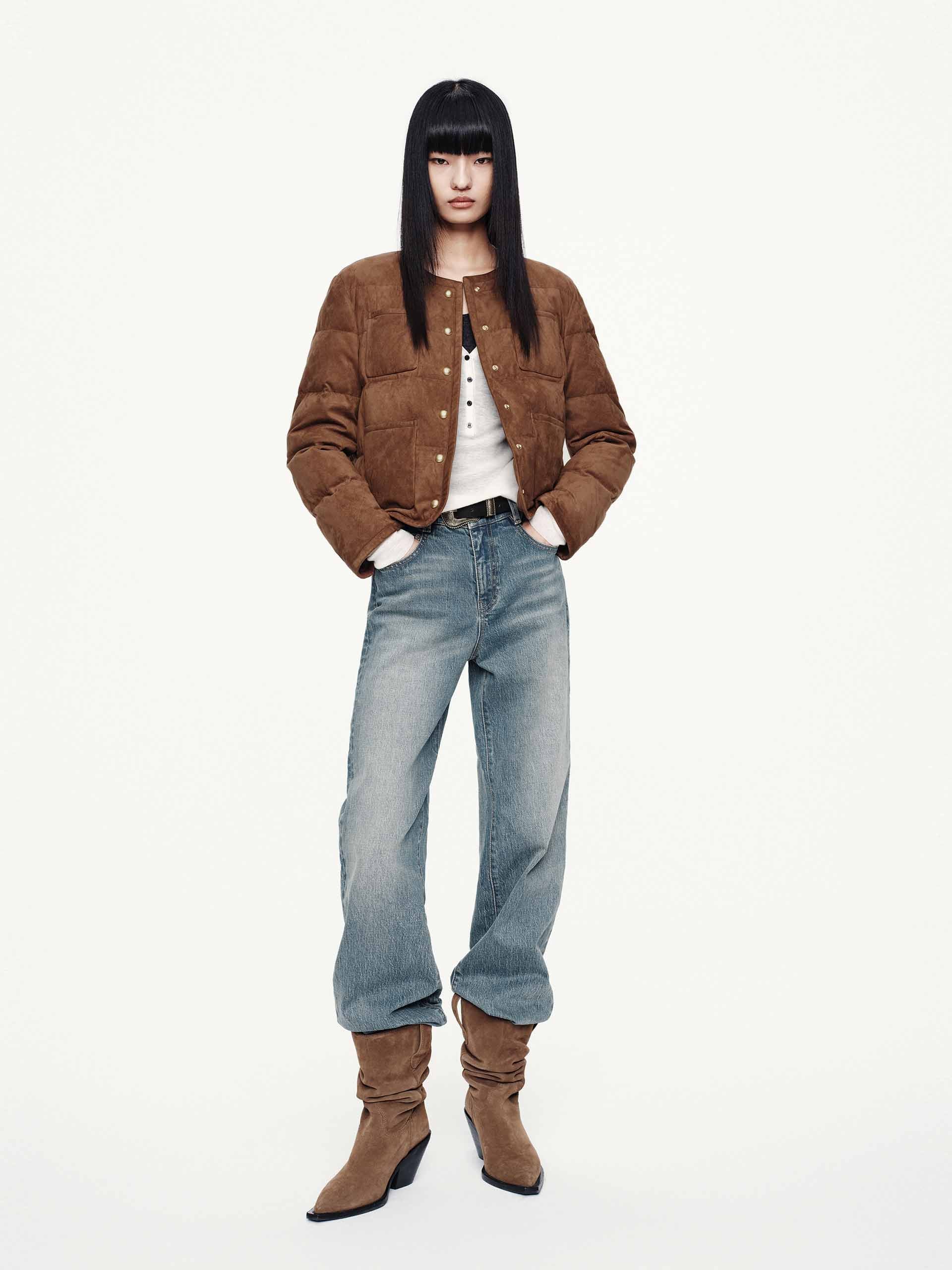 Cropped Round Neck Down Jacket