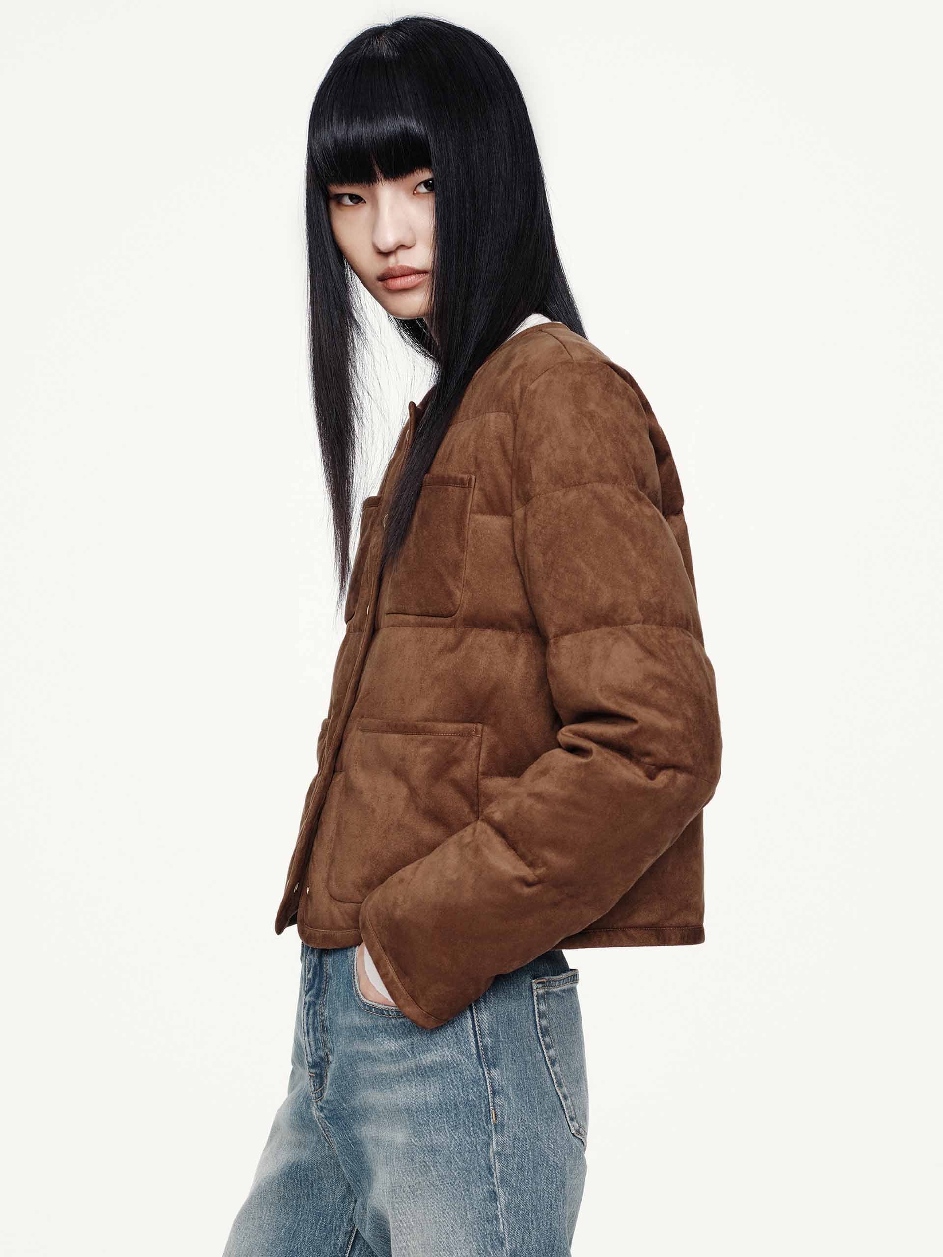 Cropped Round Neck Down Jacket