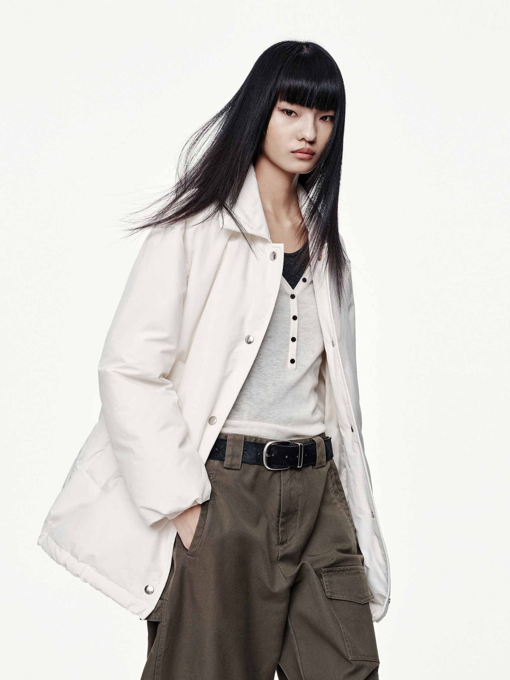 Snap Button Quilted Down Jacket