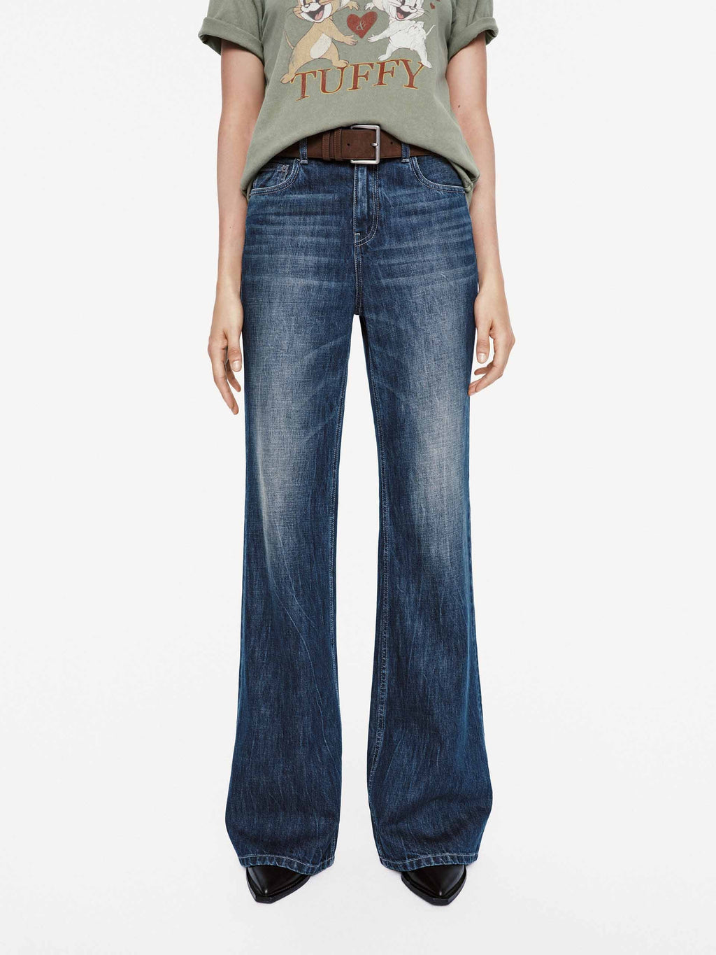 Wash Faded Flared Jeans