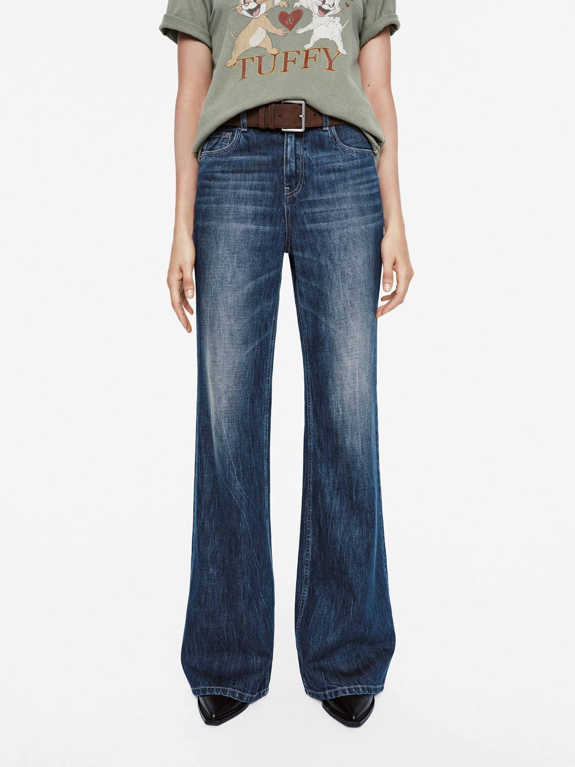Wash Faded Flared Jeans