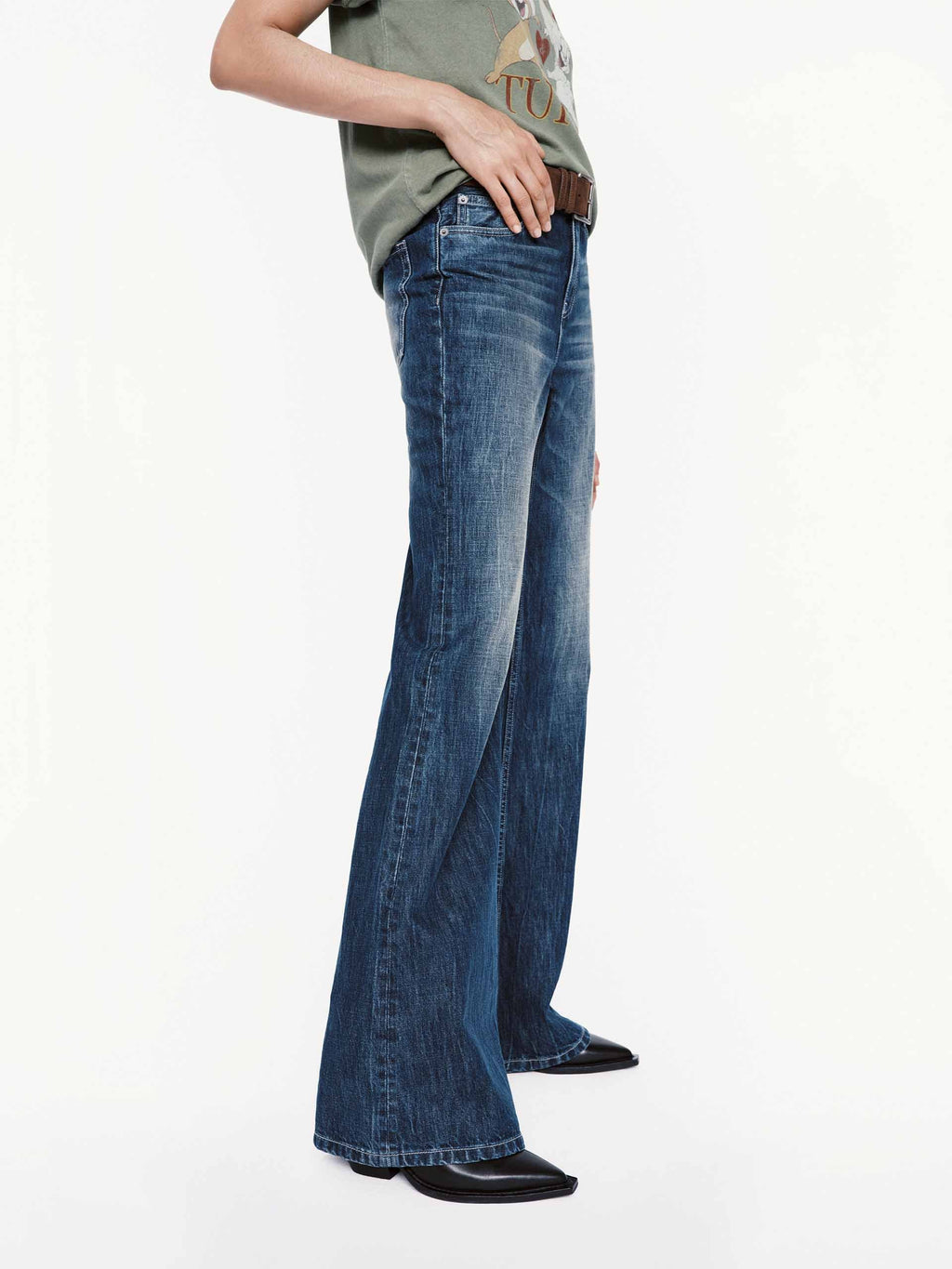 Wash Faded Flared Jeans