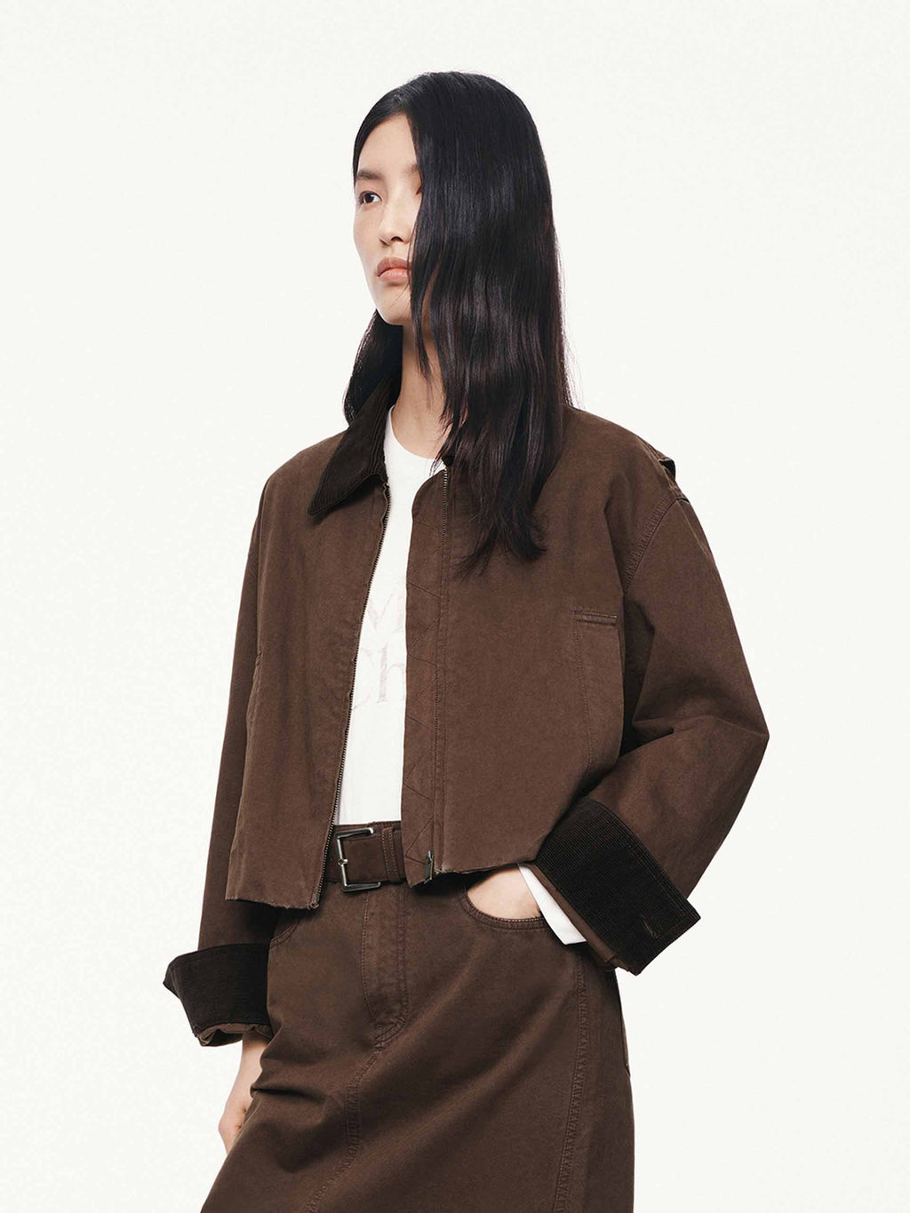 Cropped Zipper Cotton Jacket