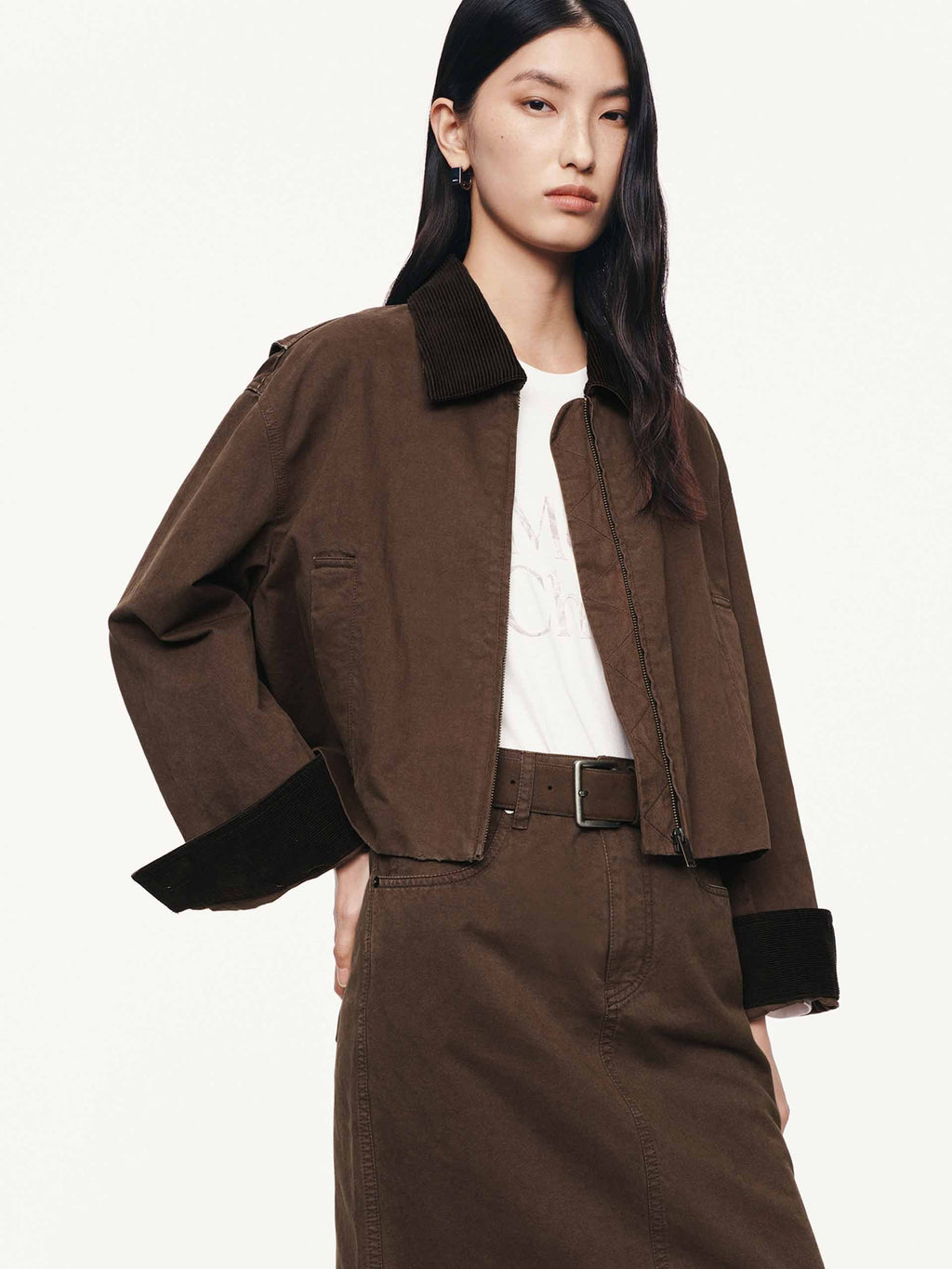 Cropped Zipper Cotton Jacket