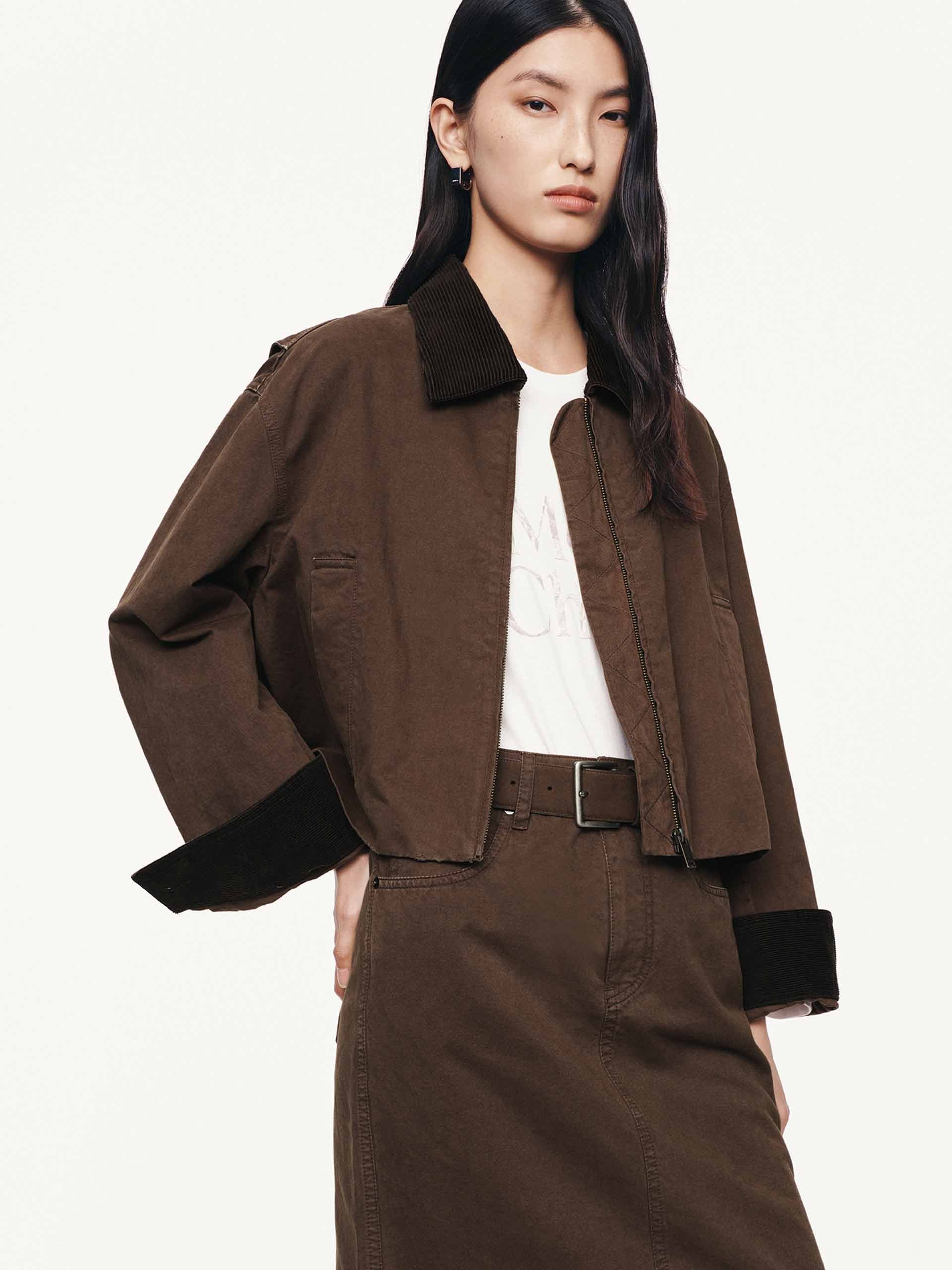 Cropped Zipper Cotton Jacket