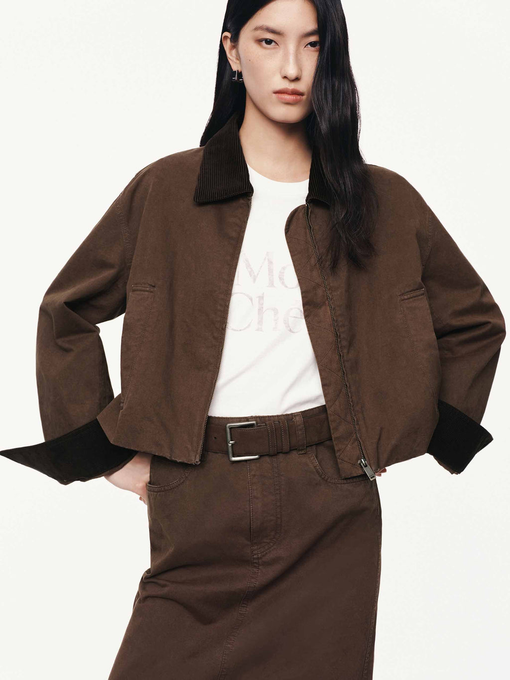 Cropped Zipper Cotton Jacket