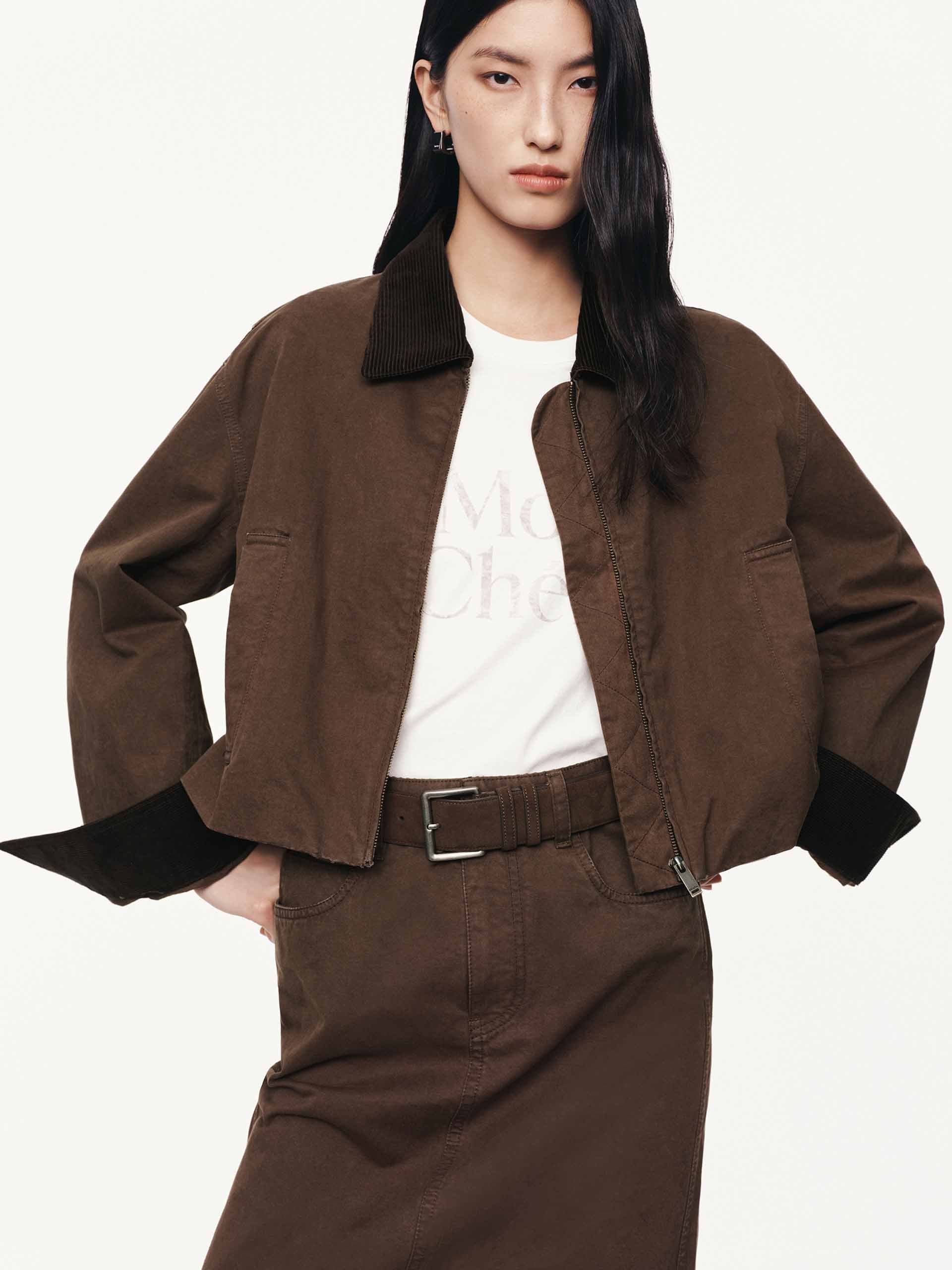 Cropped Zipper Cotton Jacket