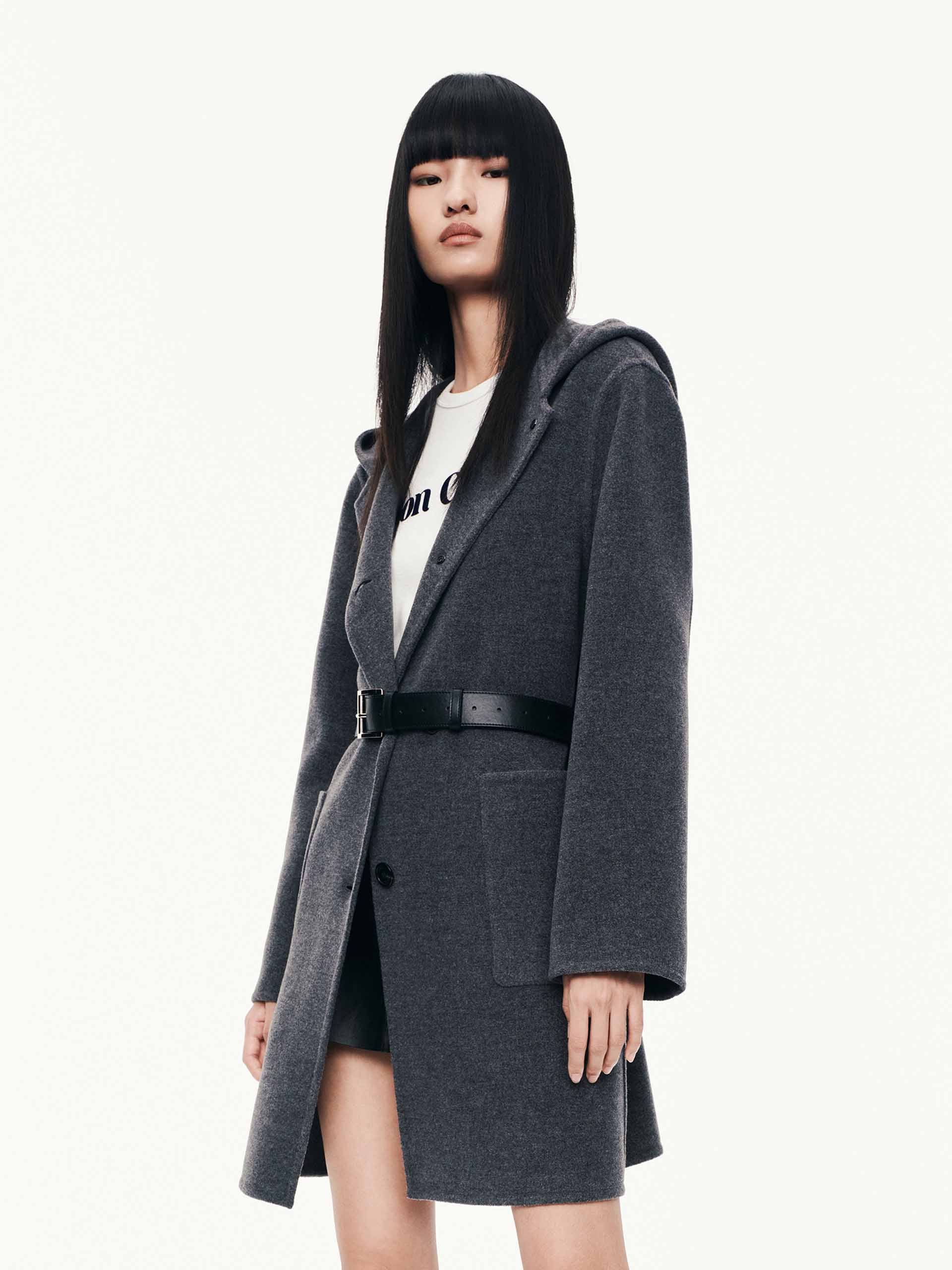 With Belt Hooded Coat