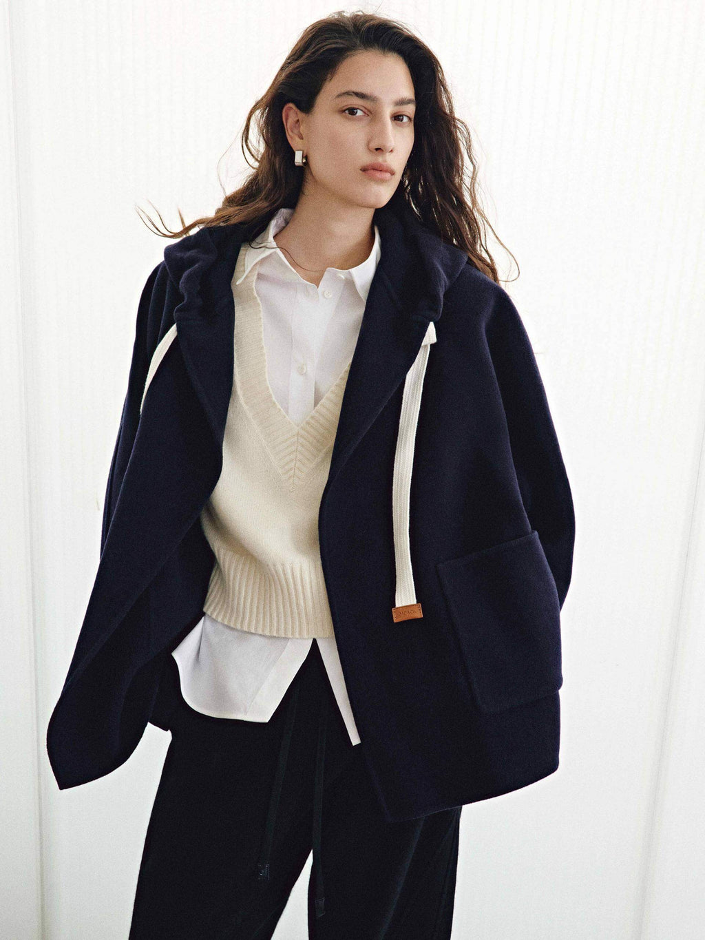 Drawstring Detail Wool Coat
