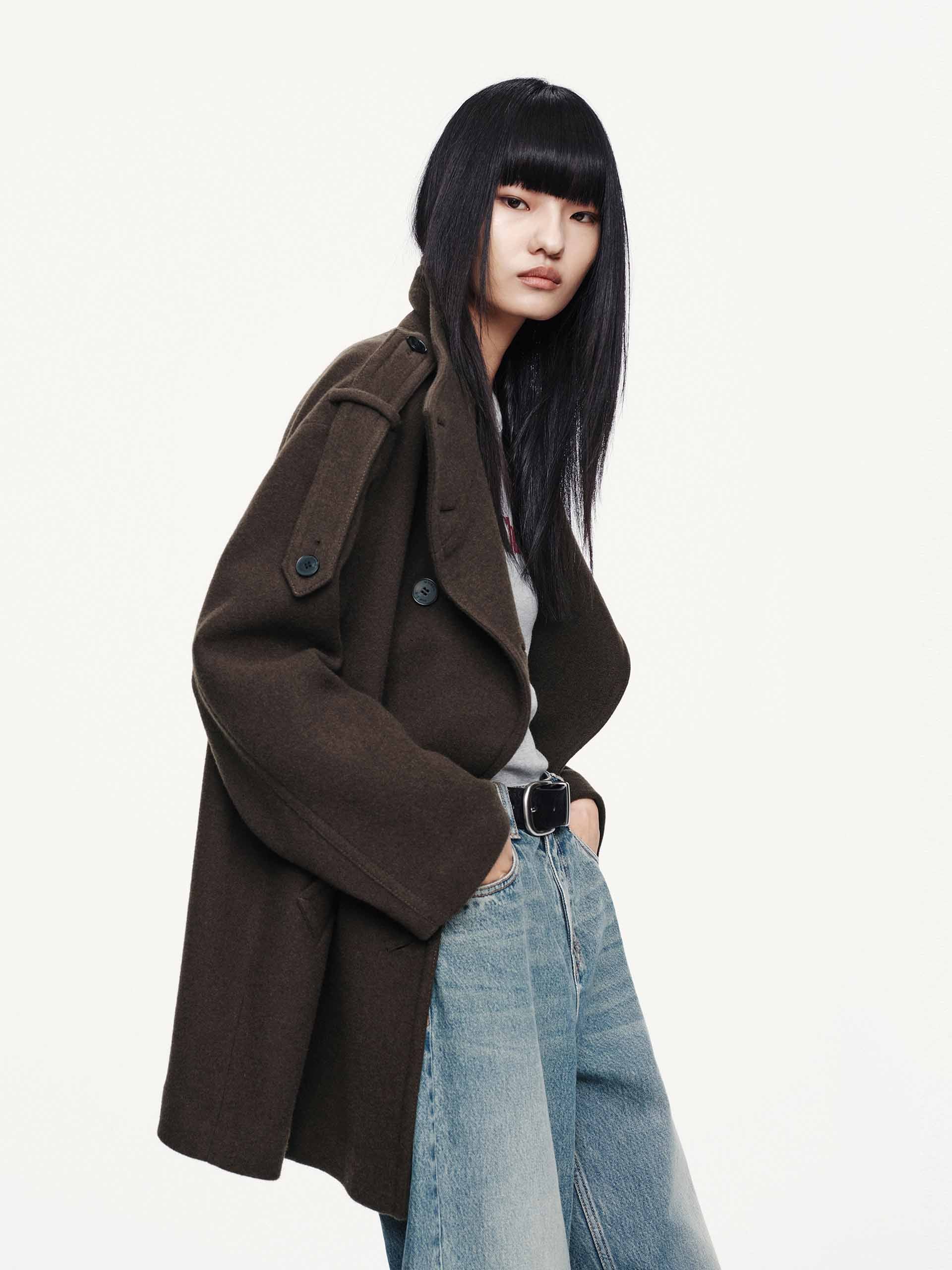 Double Breasted Wool Blend Coat