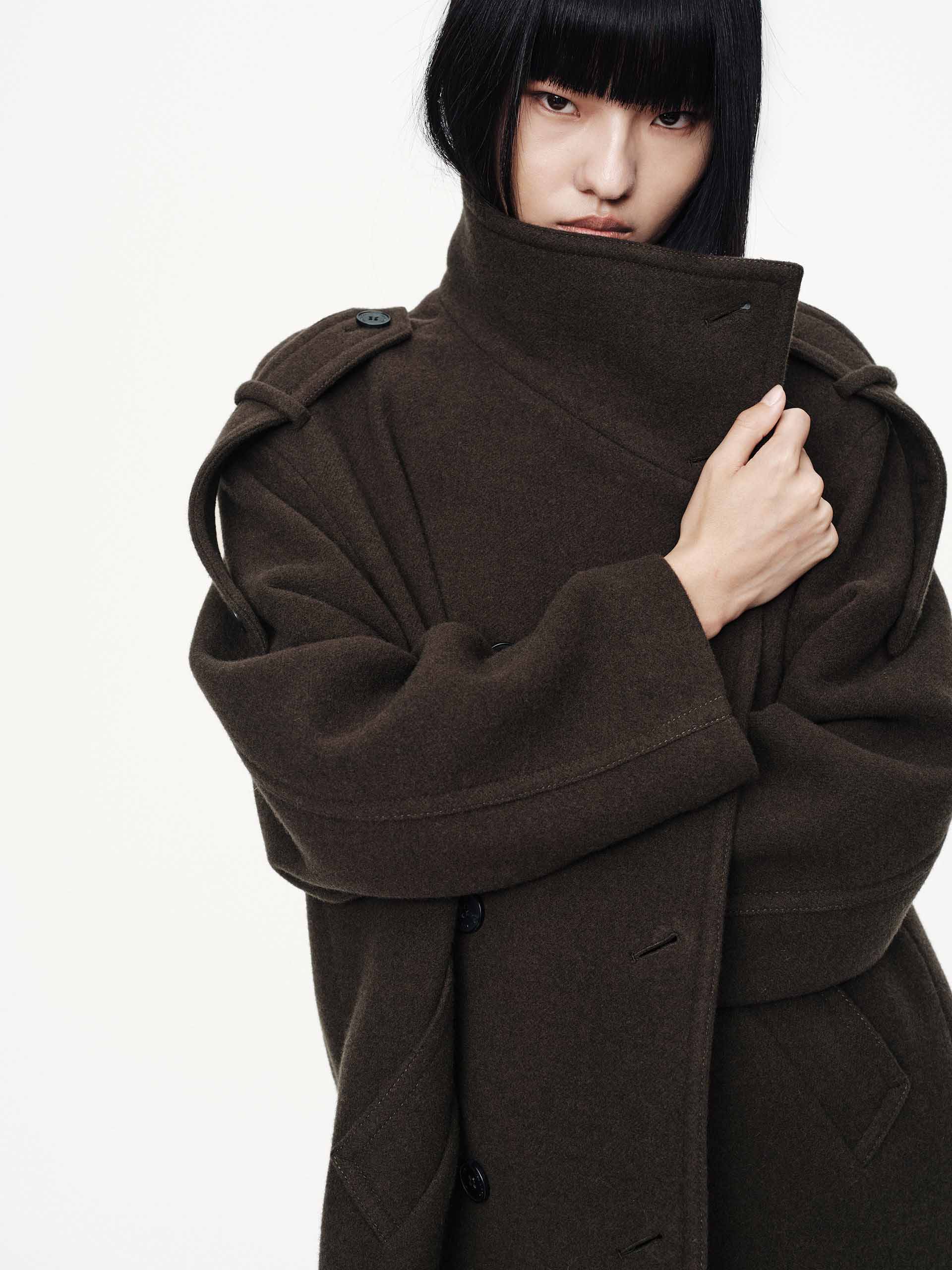 Double Breasted Wool Blend Coat