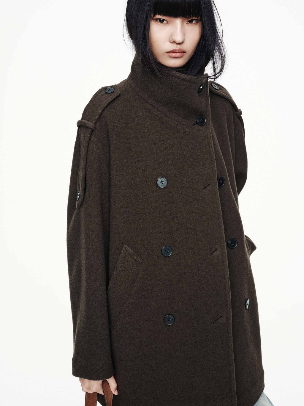 Double Breasted Wool Blend Coat