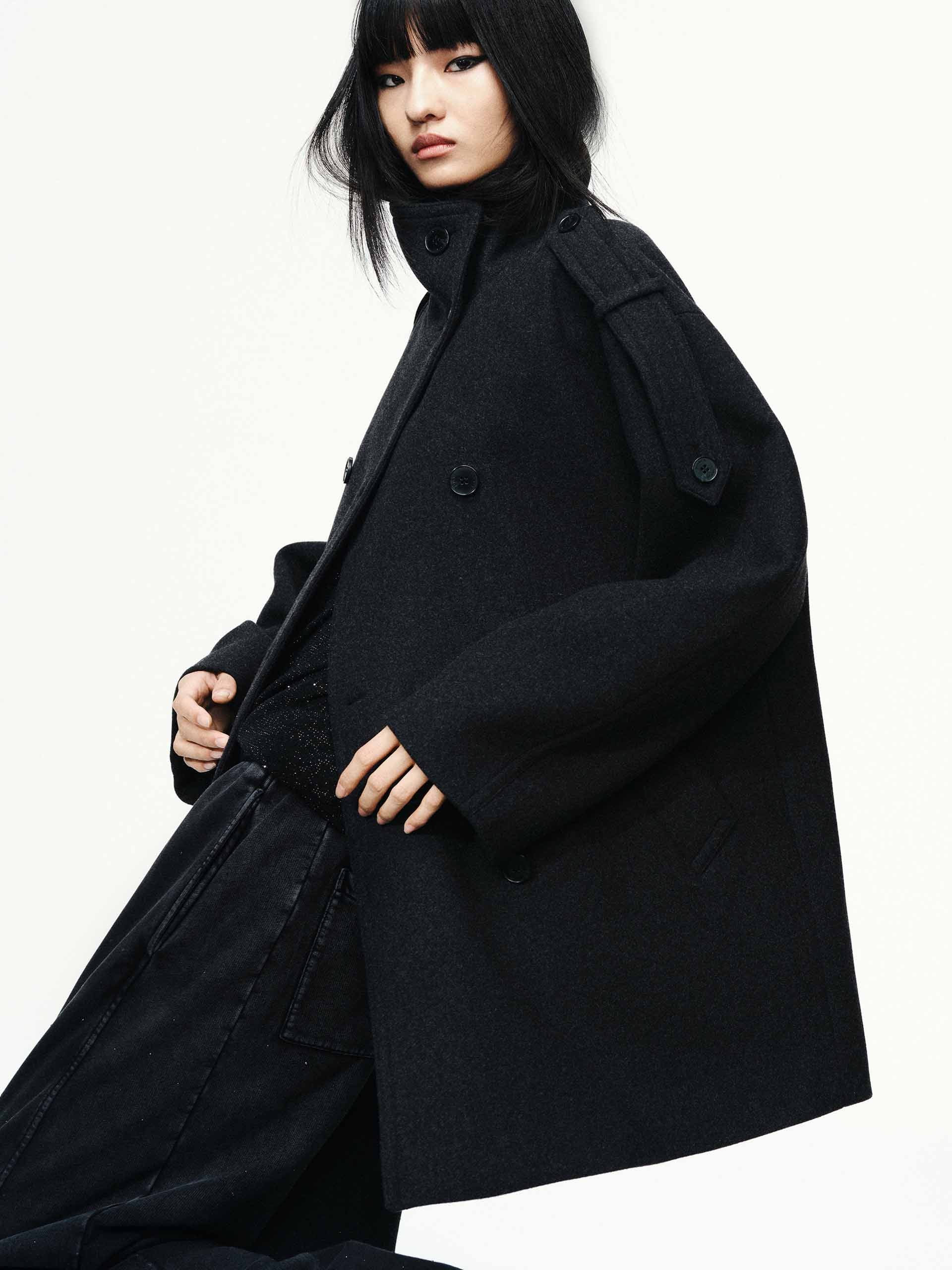Double Breasted Wool Blend Coat