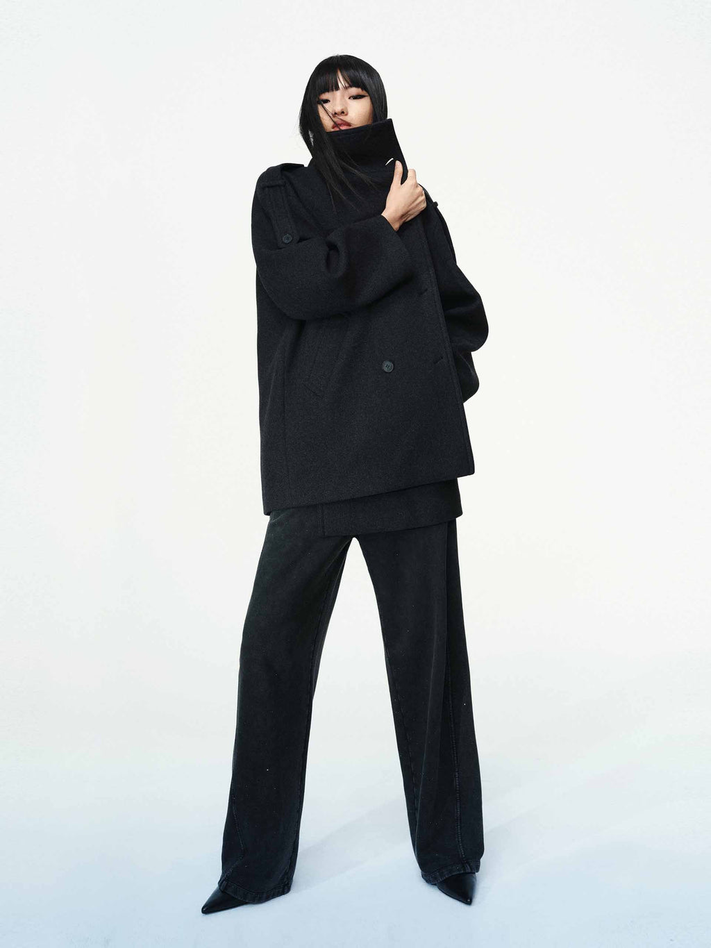 Double Breasted Wool Blend Coat
