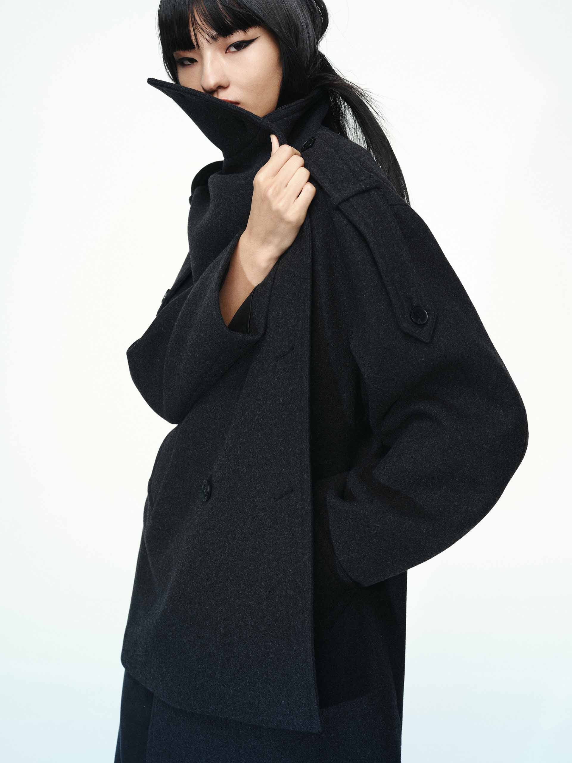 Double Breasted Wool Blend Coat