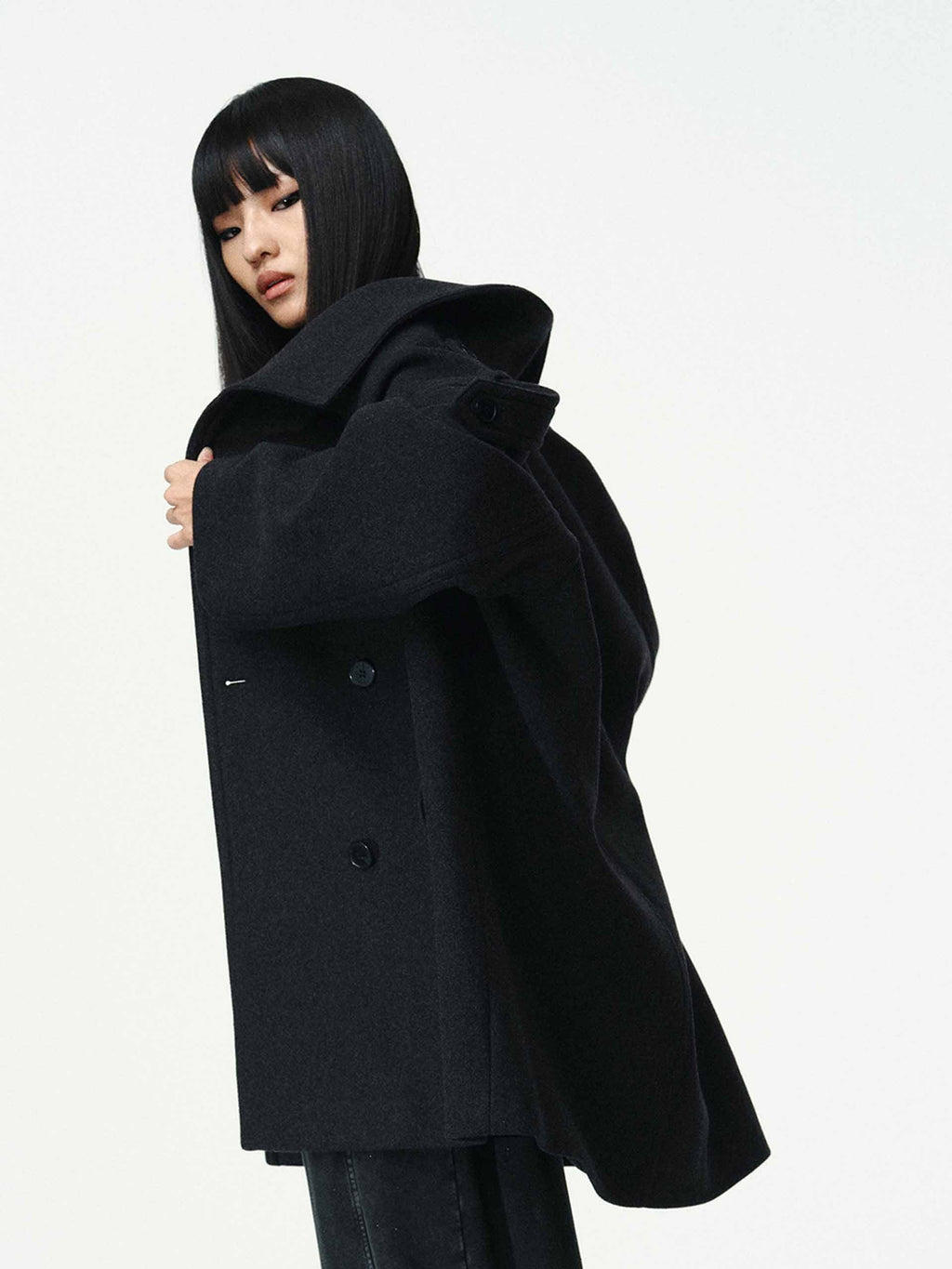 Double Breasted Wool Blend Coat