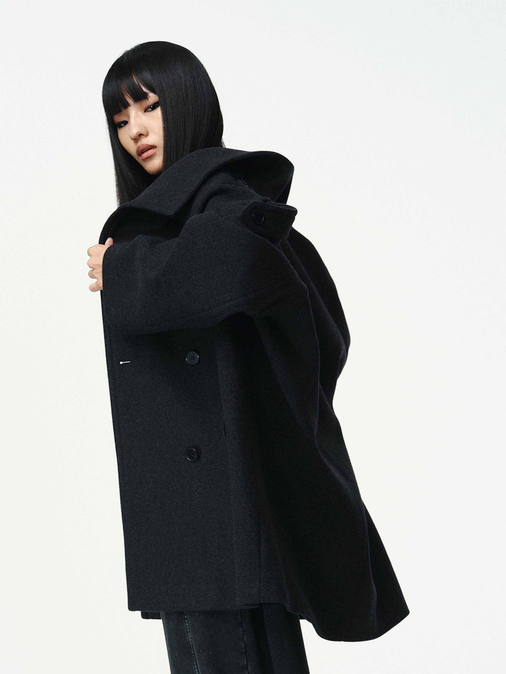 Double Breasted Wool Blend Coat