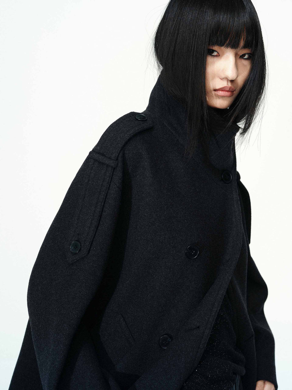 Double Breasted Wool Blend Coat