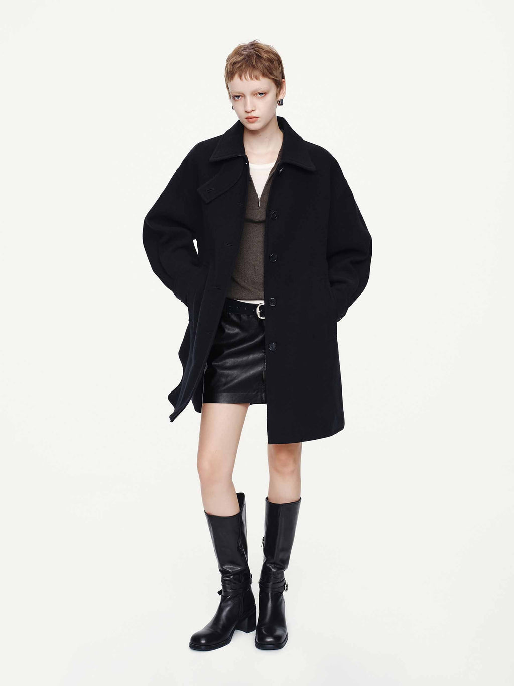 Removable Collar Wool Coat