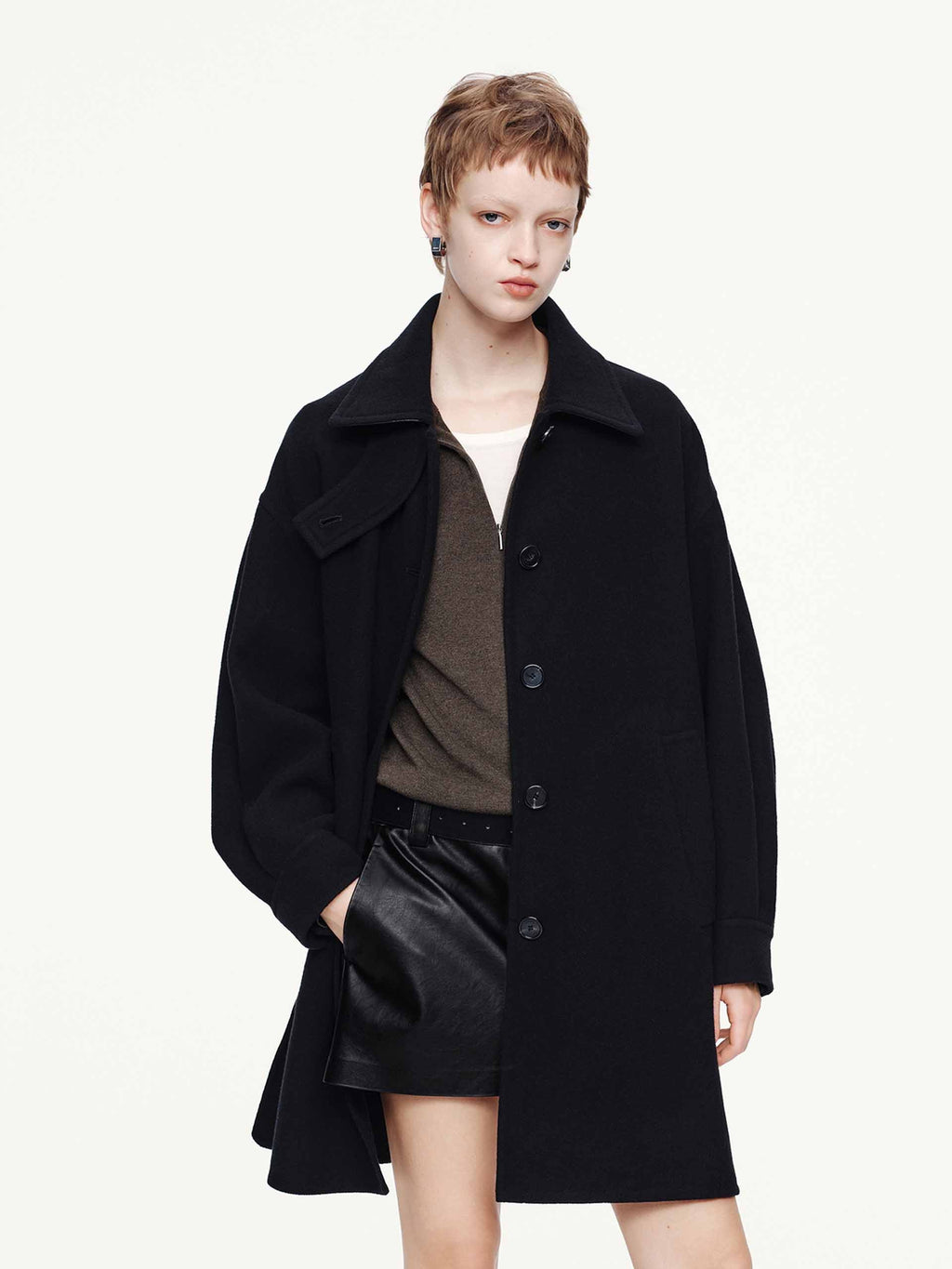 Removable Collar Wool Coat