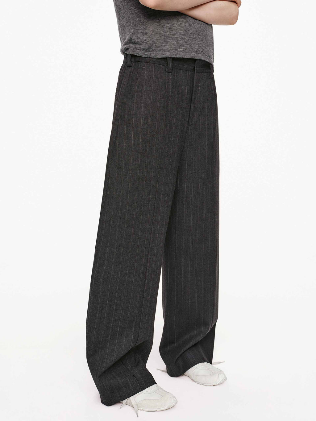 Pinstripe Barrel Leg Trousers