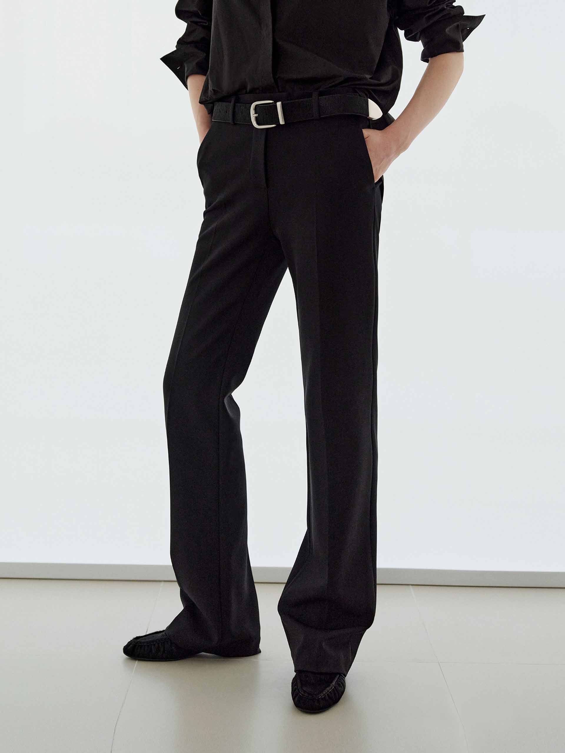 Mid Waist Straight Black Pants