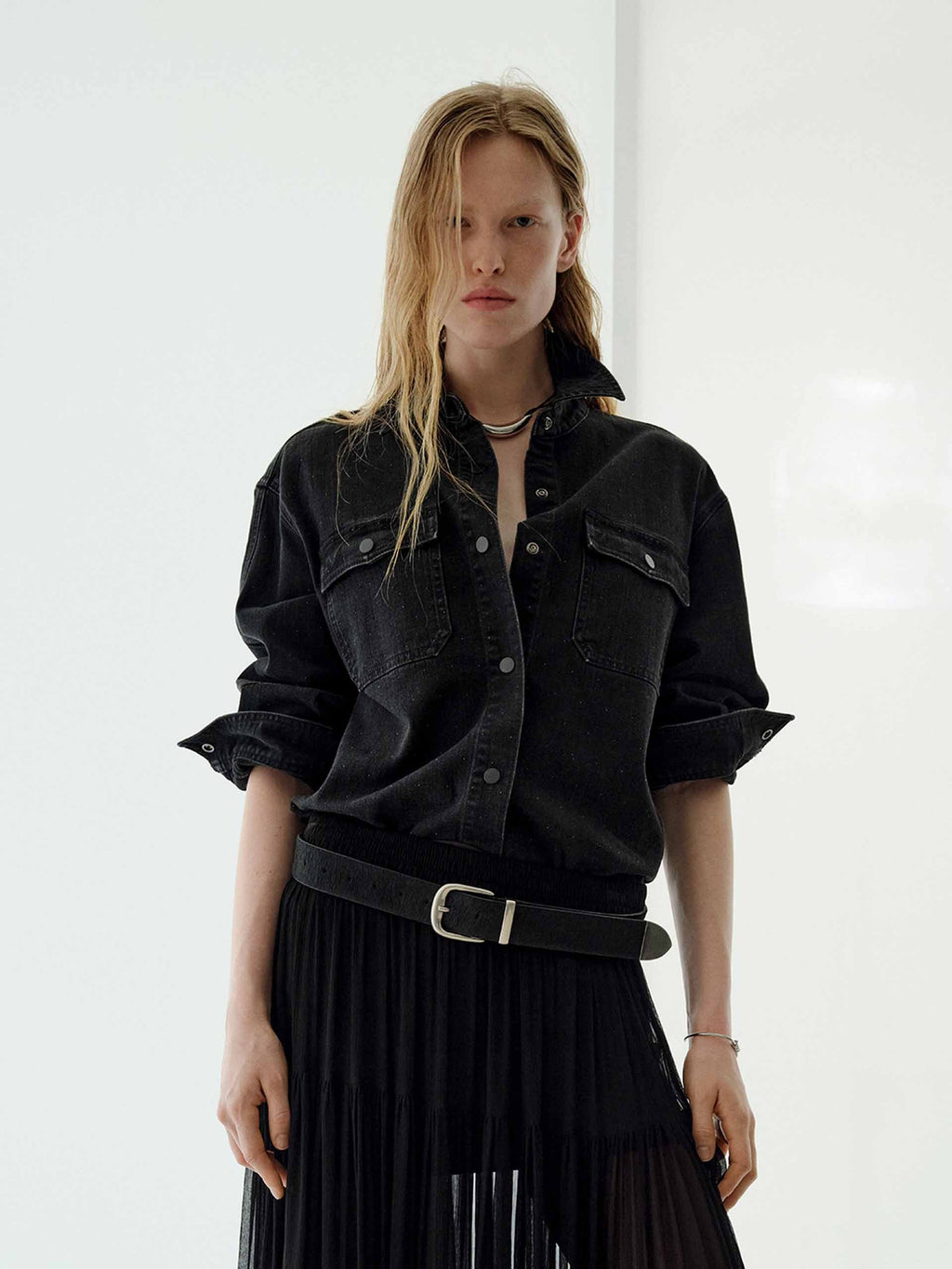 Hotfix Rhinestones Denim Shirt