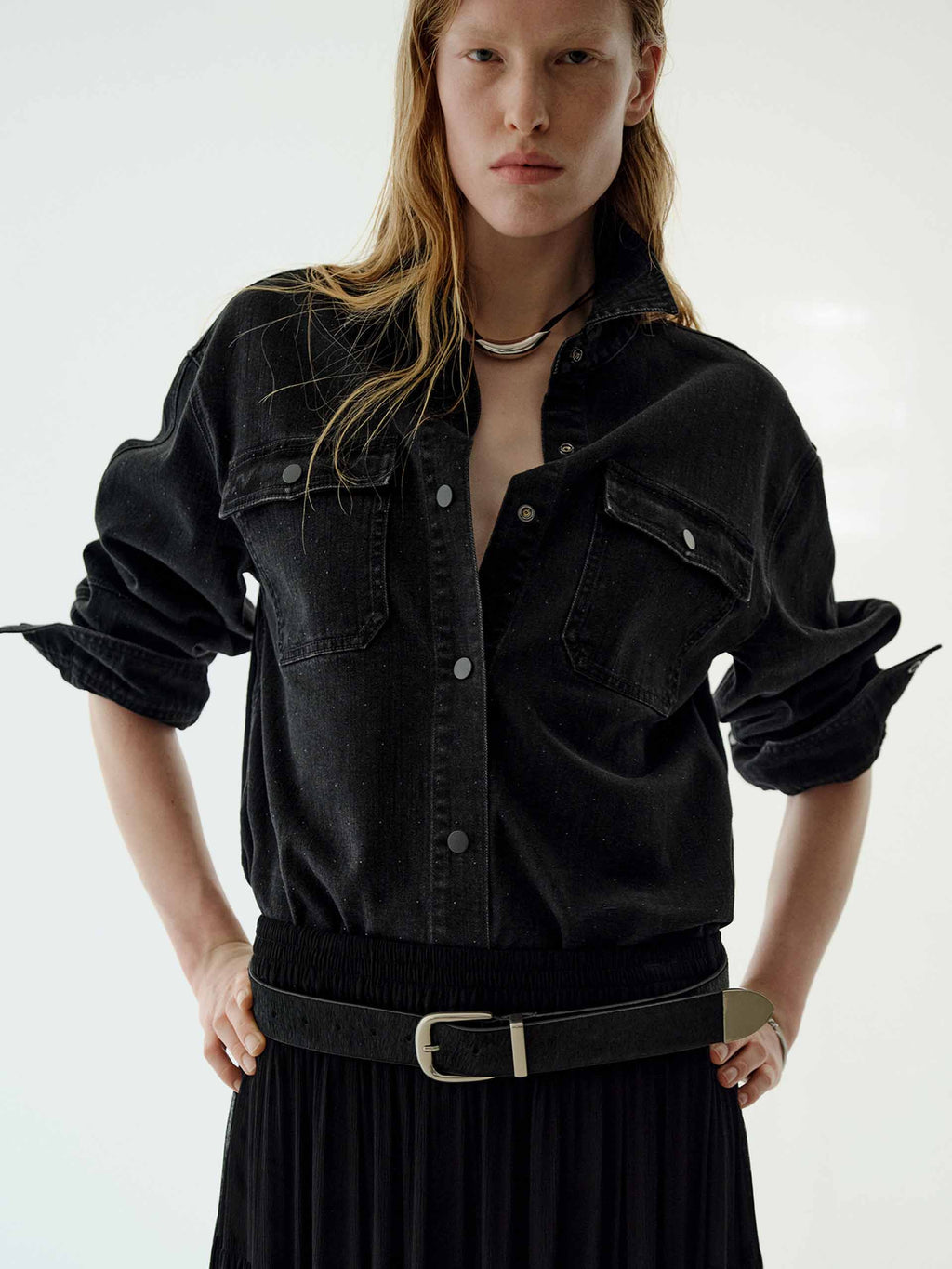 Hotfix Rhinestones Denim Shirt