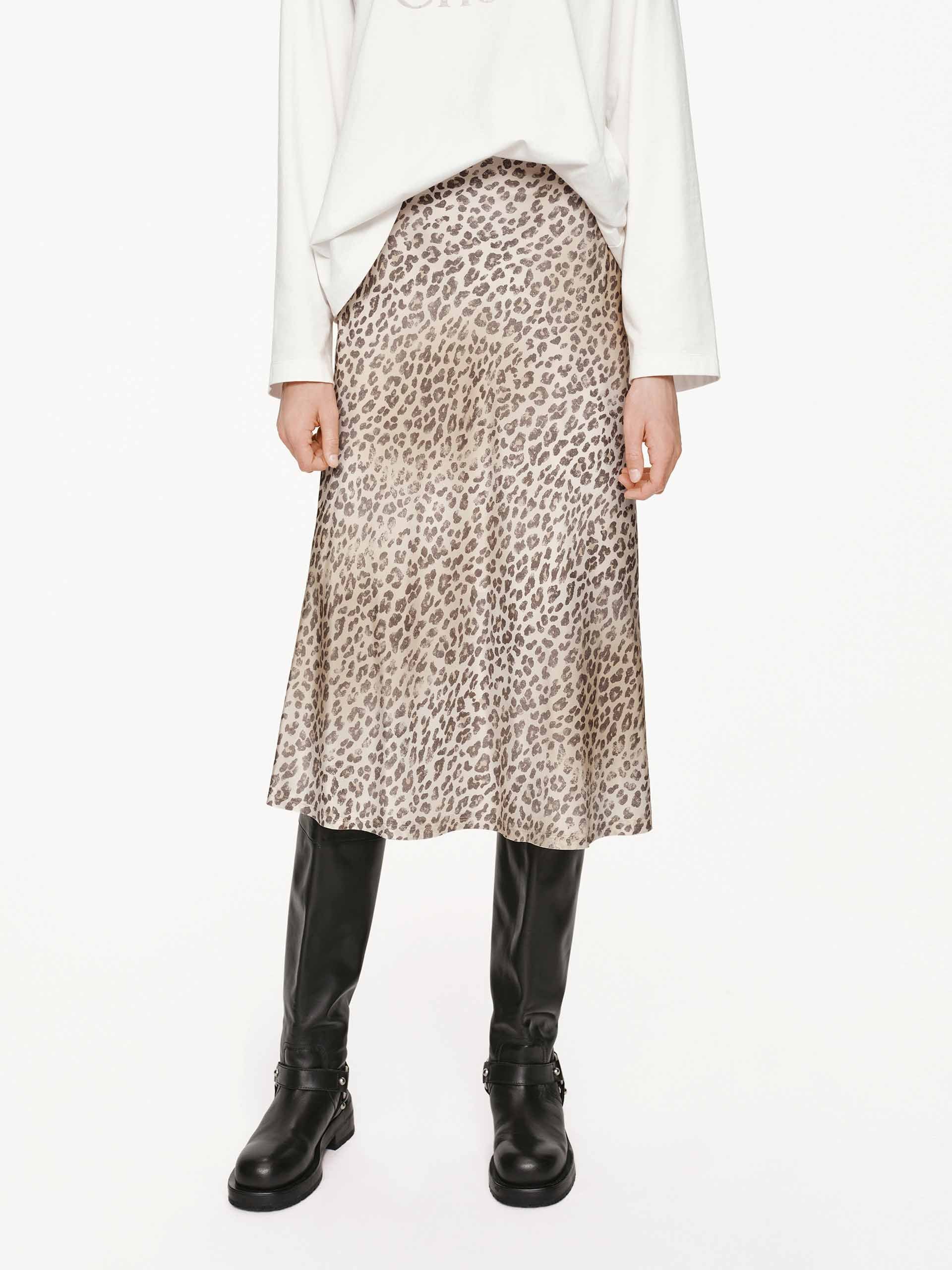 Leopard Print Silk Skirt